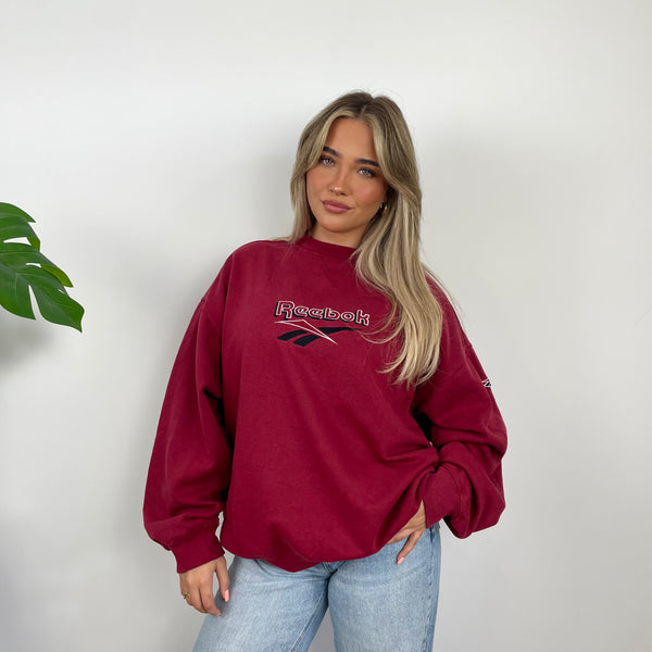 Reebok Red Embroidered Spell Out Sweatshirt (L)