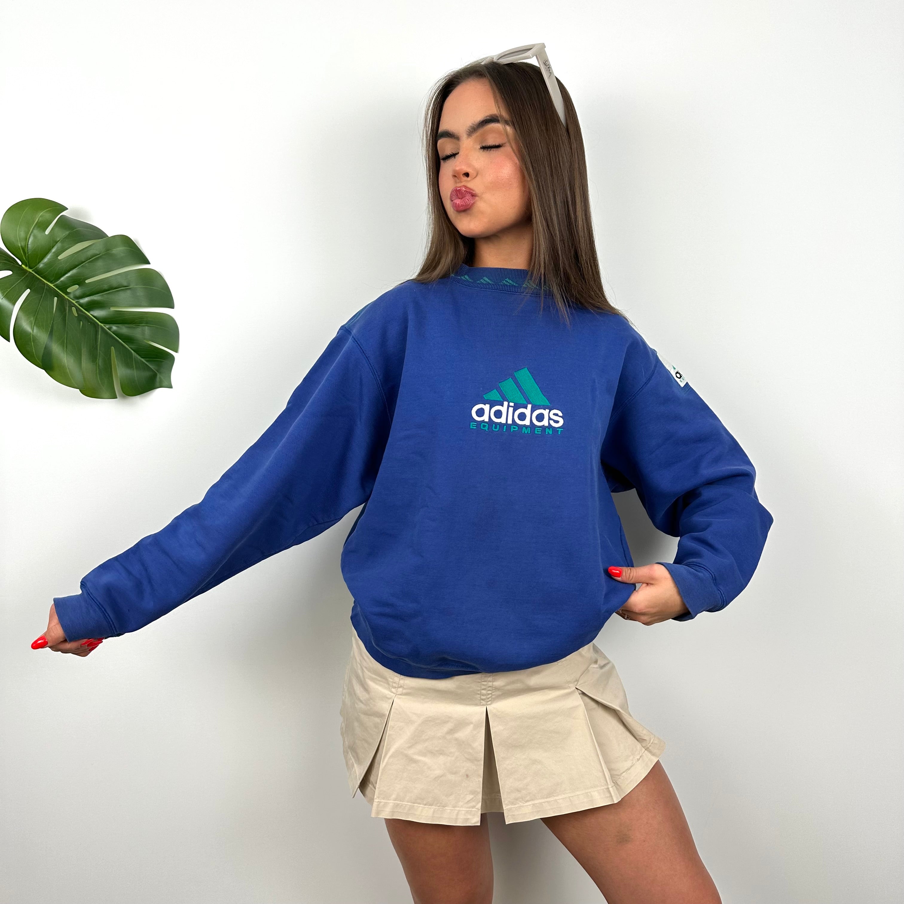 Adidas Equipment Blue Embroidered Spell Out Sweatshirt (M)