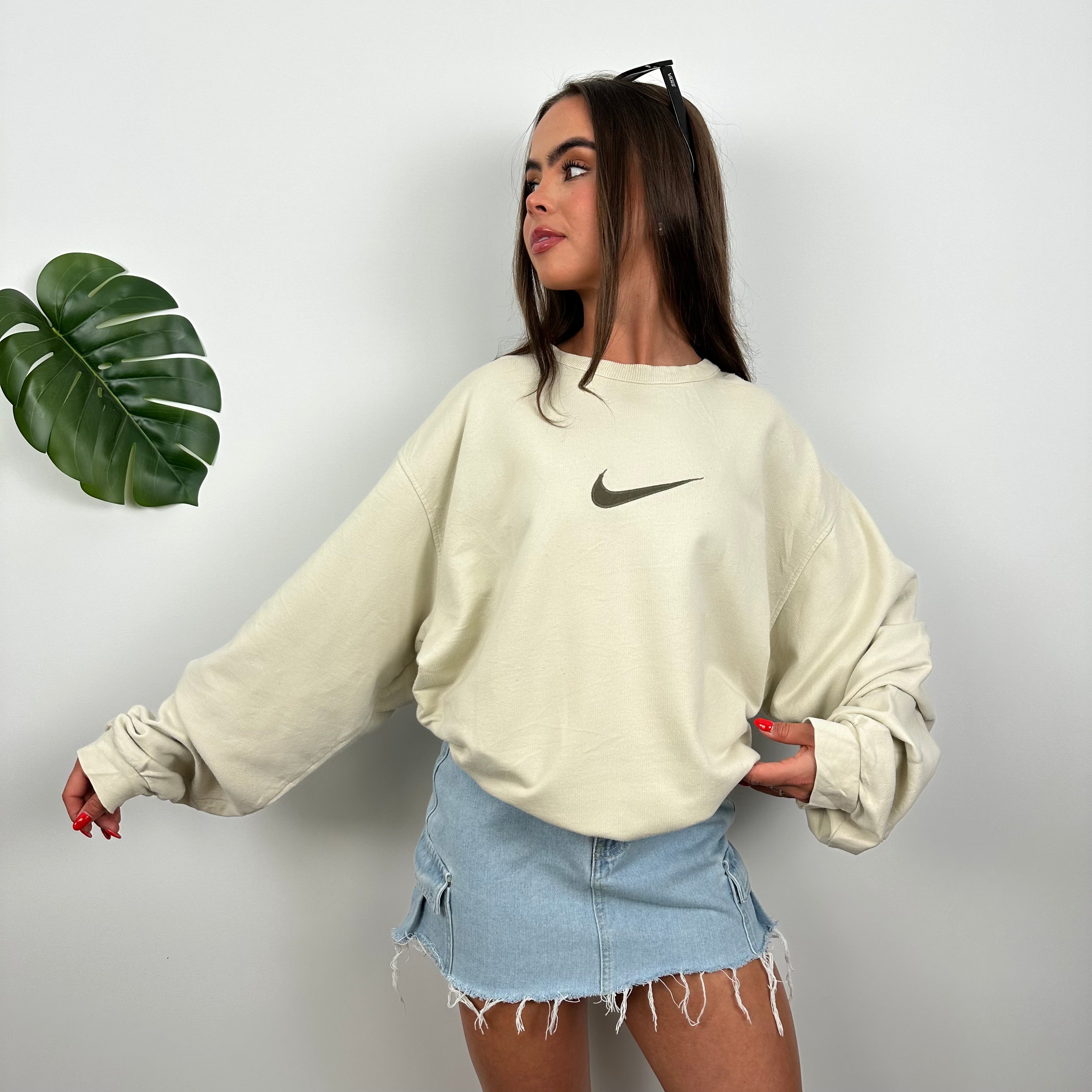 Nike Cream Embroidered Swoosh Sweatshirt (XL)