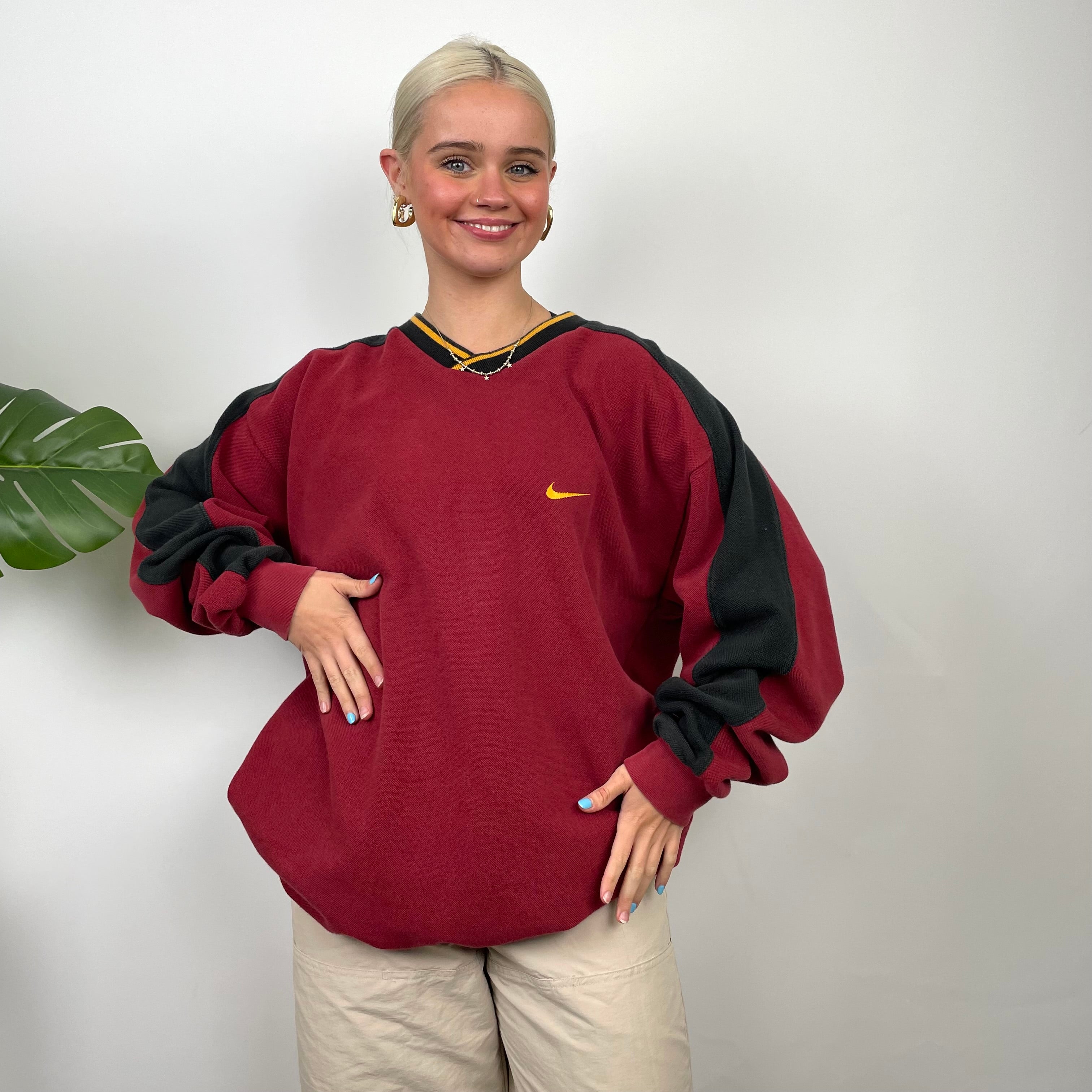 Nike Red Embroidered Swoosh Sweatshirt (XL)