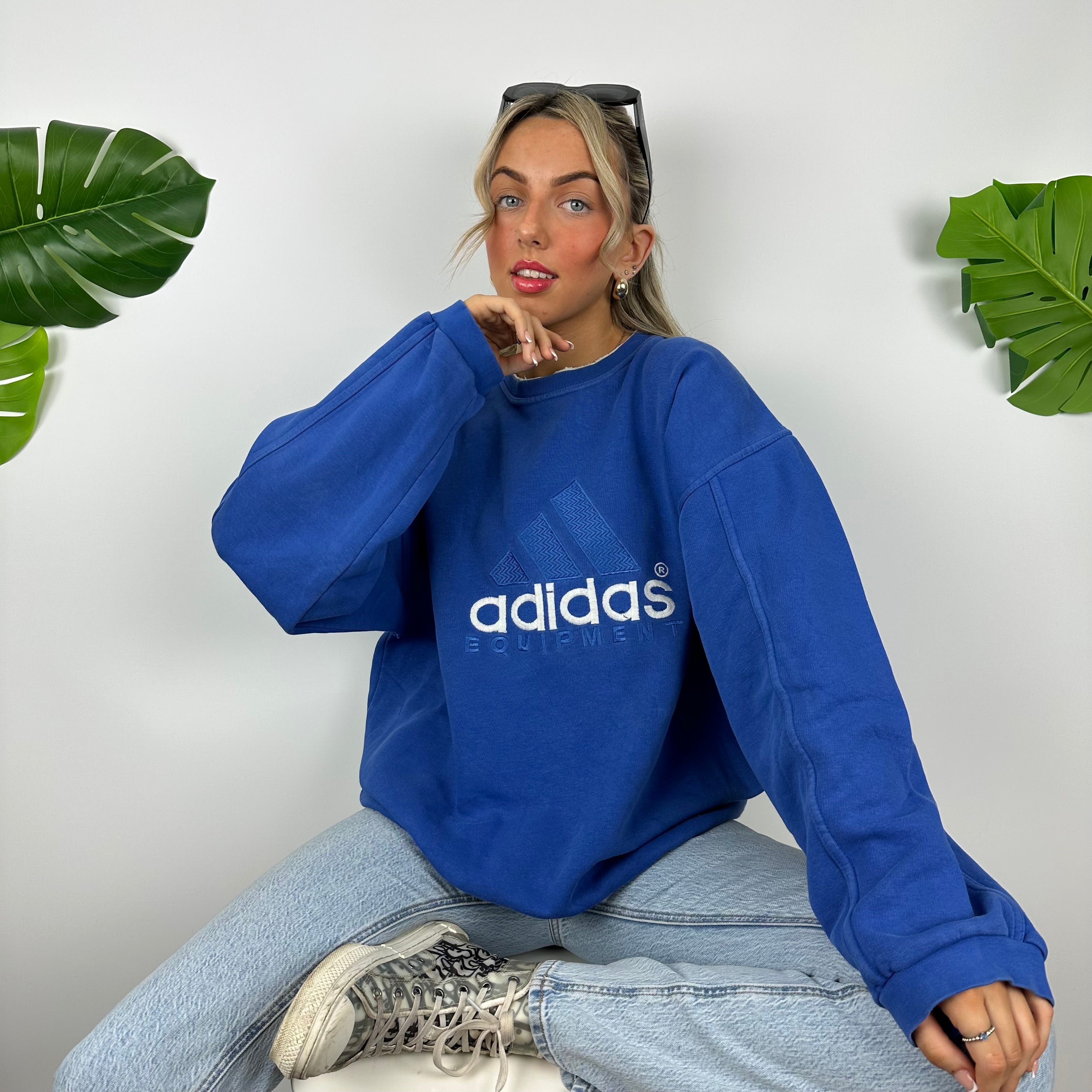 Adidas Equipment RARE Blue Embroidered Spell Out Sweatshirt (L)