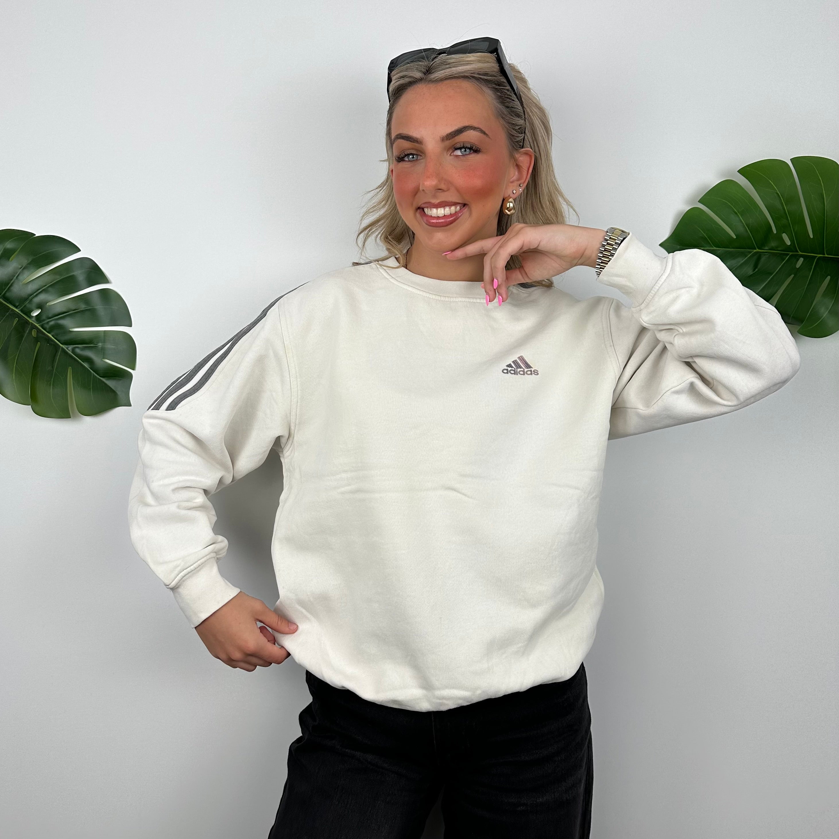 Adidas White Embroidered Spell Out Sweatshirt (M)