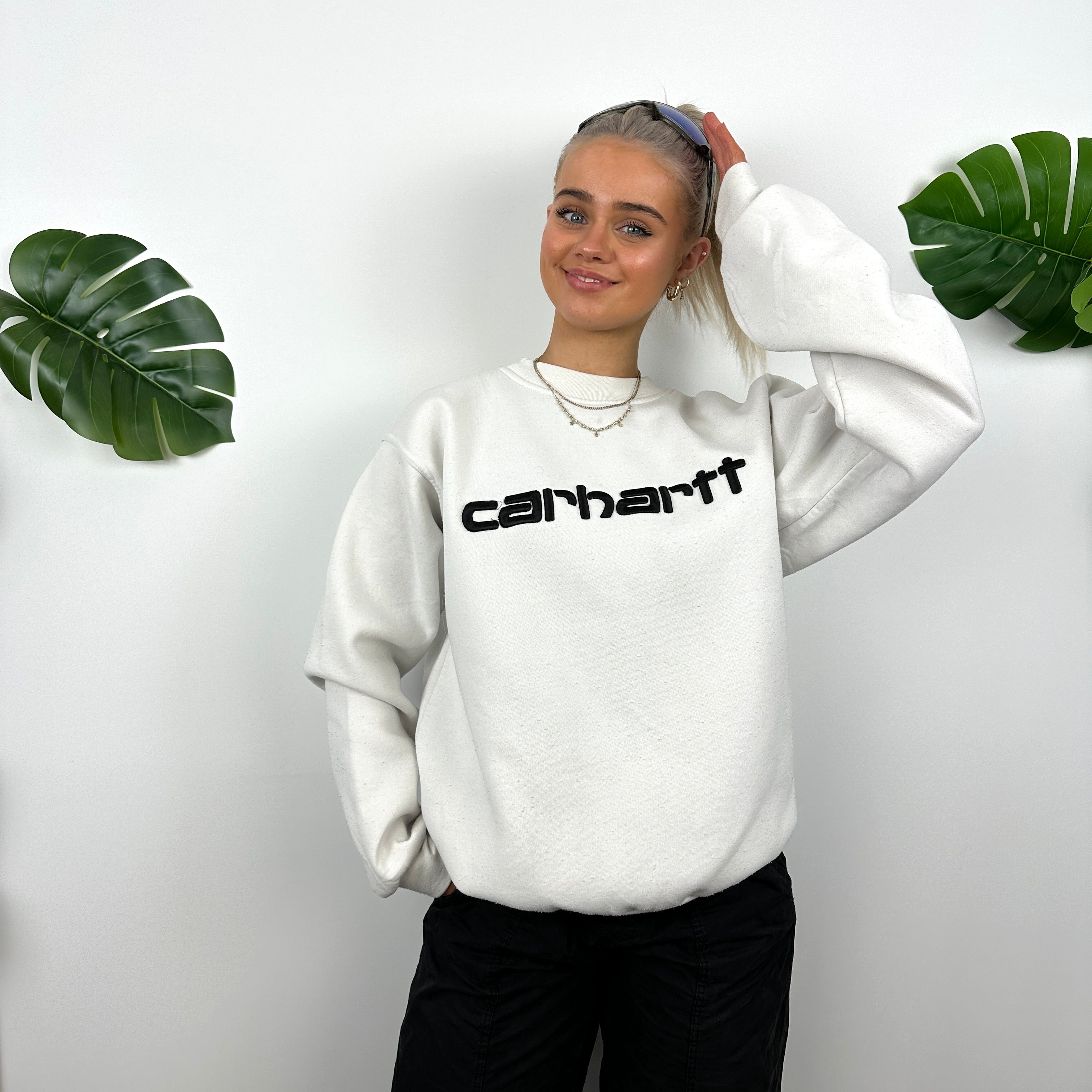 Carhartt White Embroidered Spell Out Sweatshirt (M)