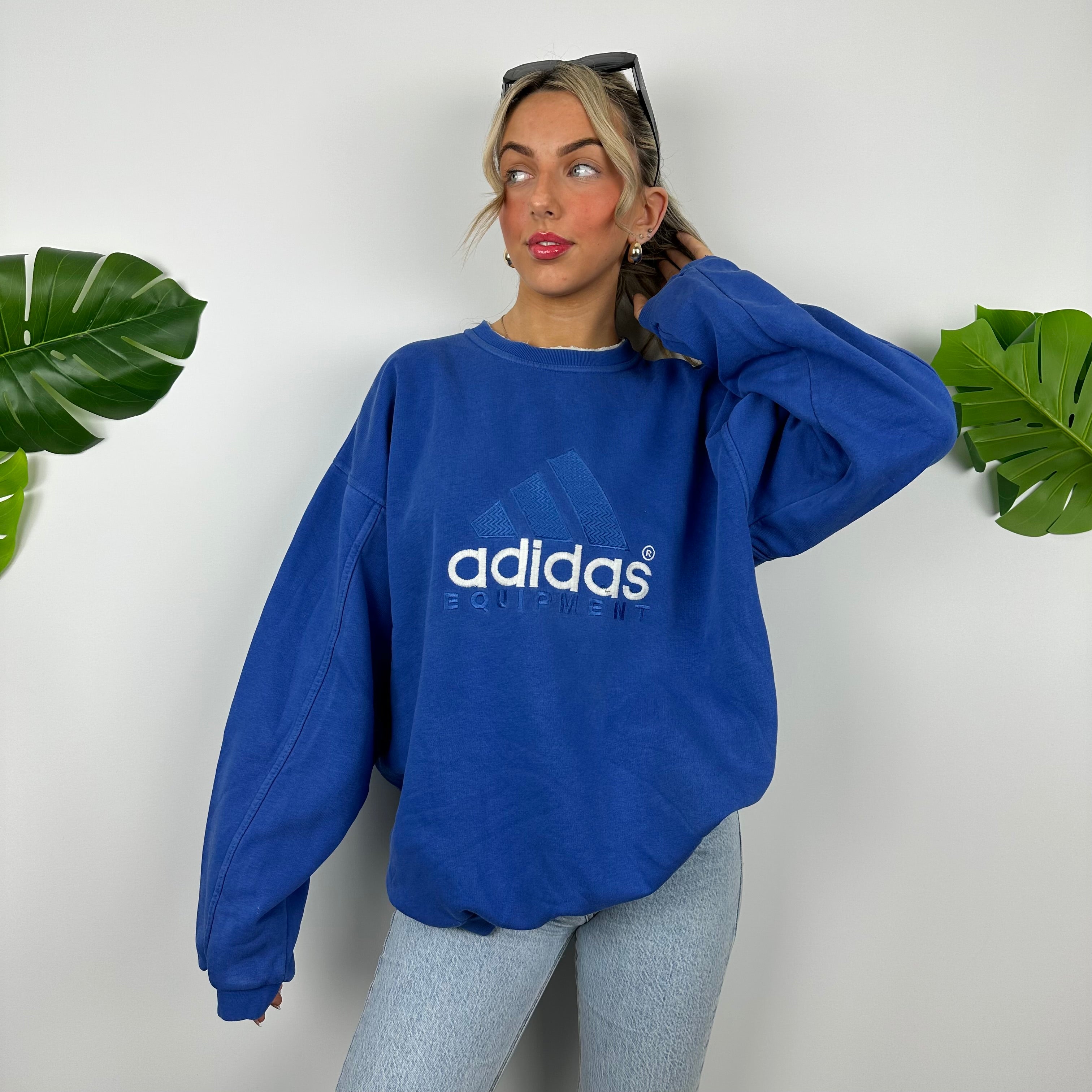 Adidas Equipment RARE Blue Embroidered Spell Out Sweatshirt (L)