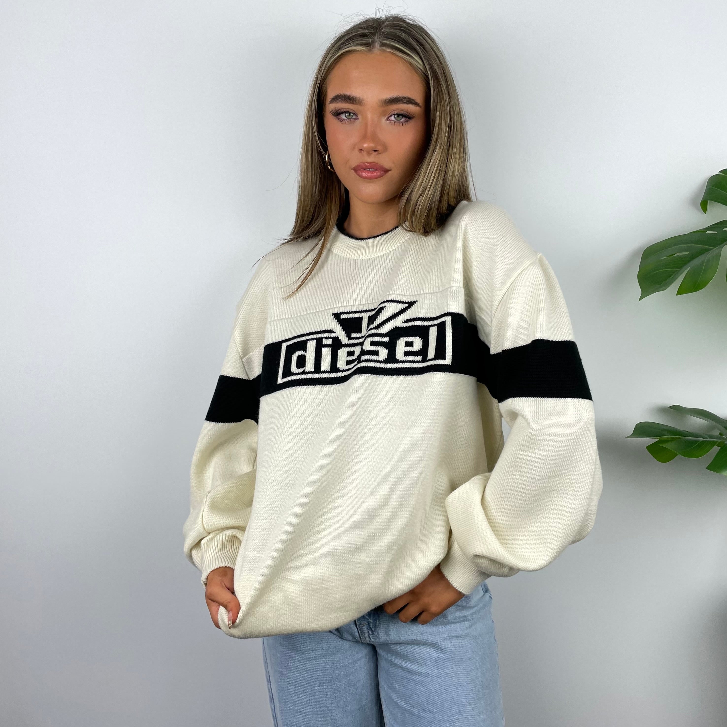 Diesel Cream Spell Out Knitted Sweater (M)
