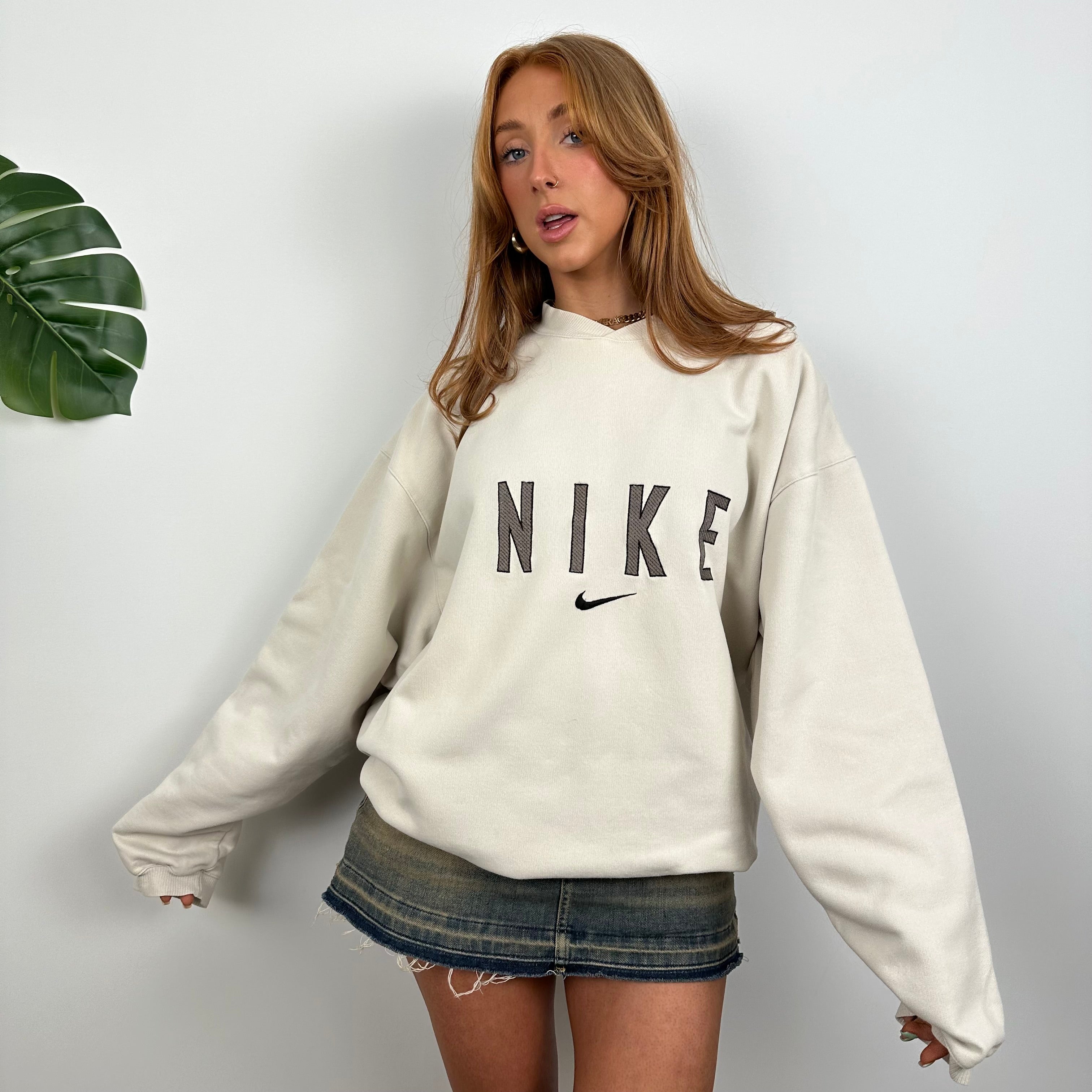 Nike Cream & Brown Embroidered Spell Out Sweatshirt (XL)