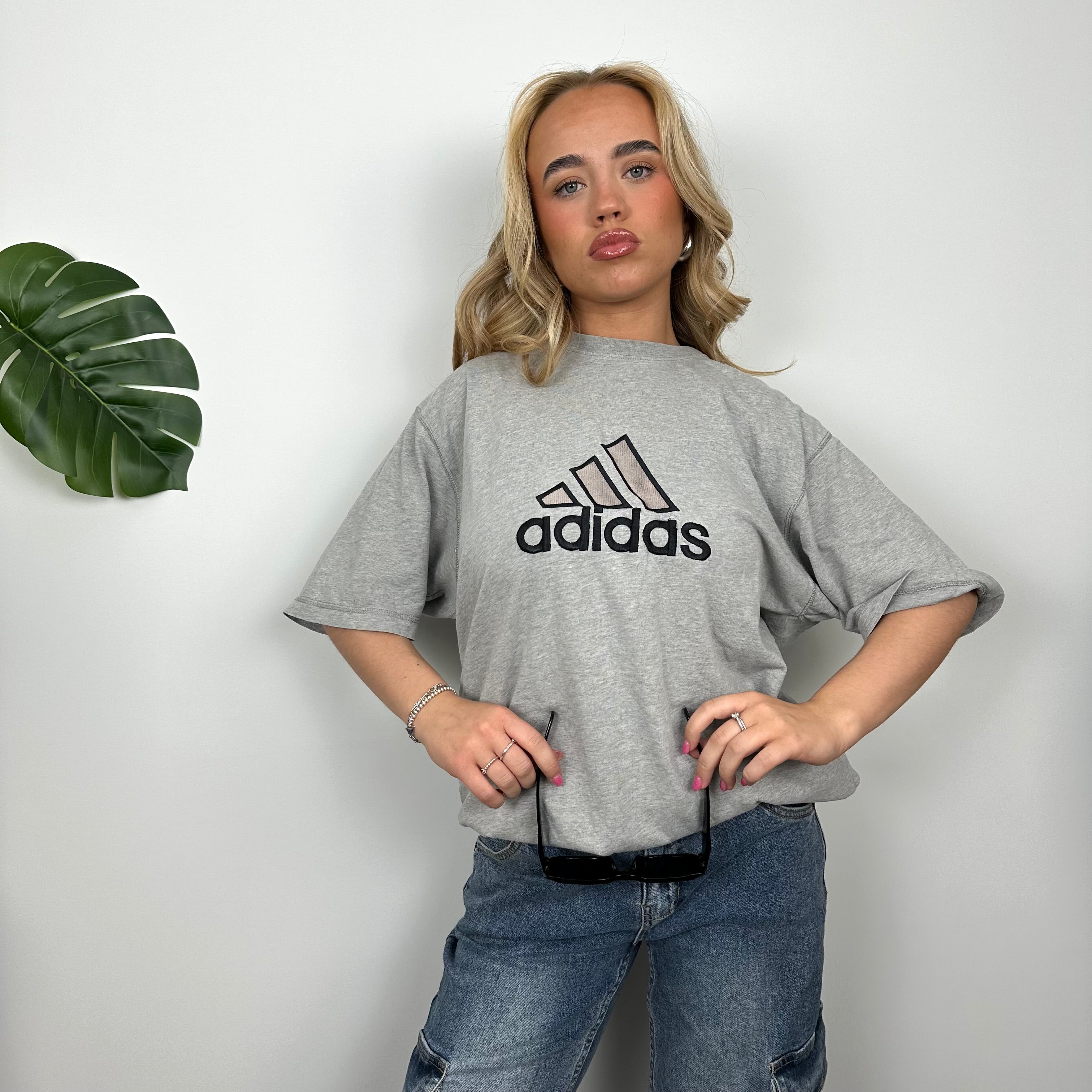 Adidas RARE Grey Embroidered Spell Out T Shirt (L)