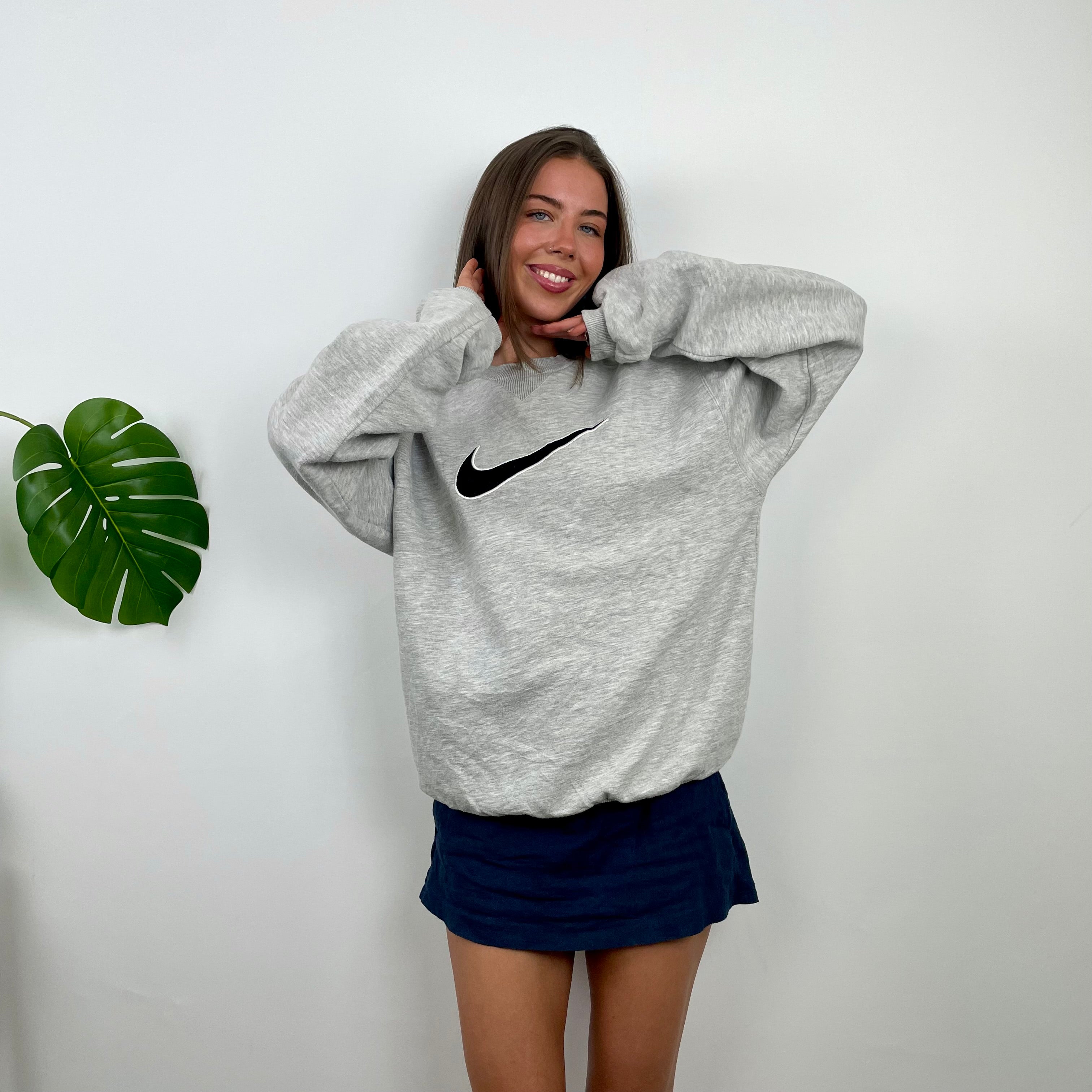 Nike Grey Embroidered Swoosh Sweatshirt (M)