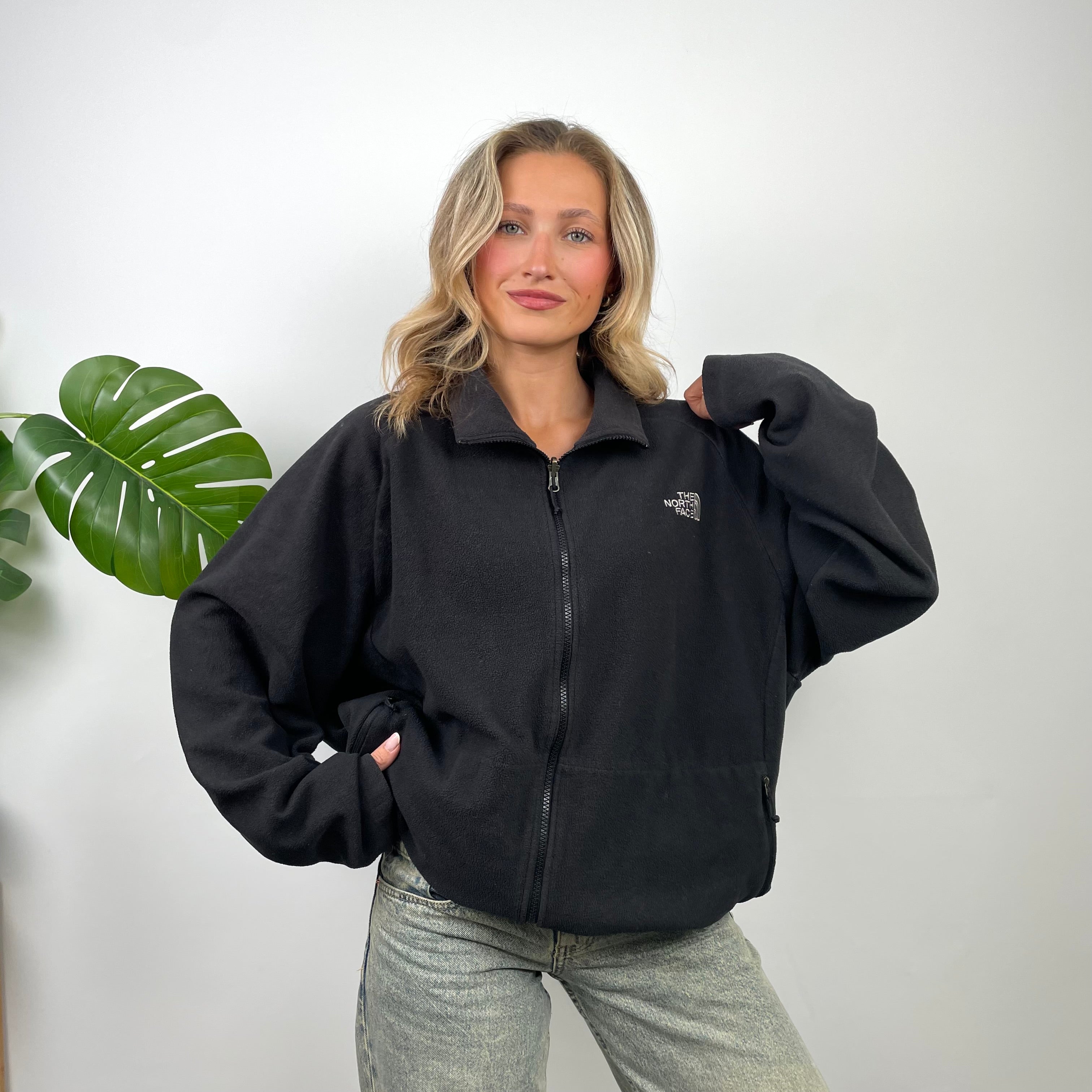 North Face RARE Black Teddy Bear Fleece Zip Up Jacket (XL)