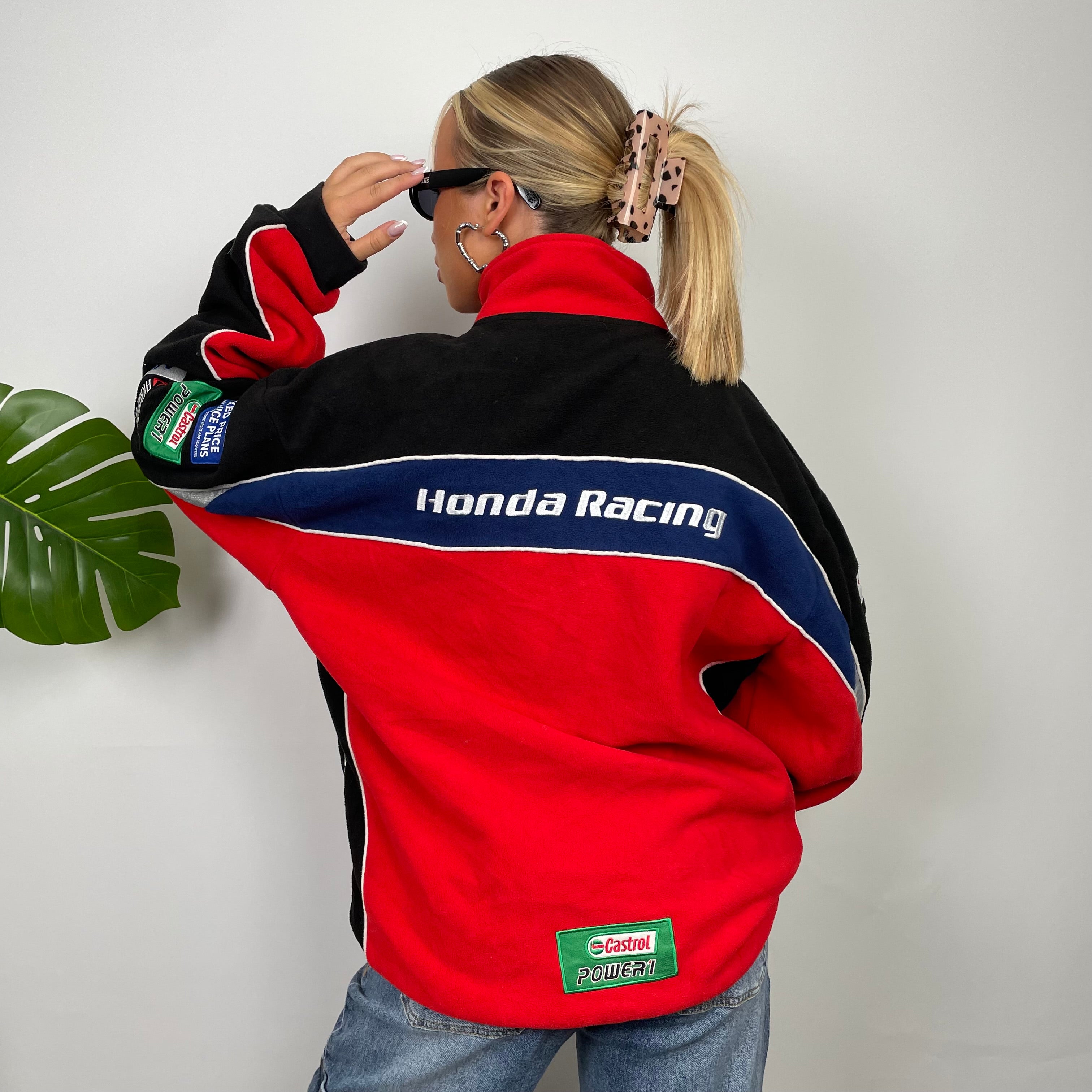 Honda Racing Red Embroidered Spell Out Zip Up Hoodie Jacket (XXXL)