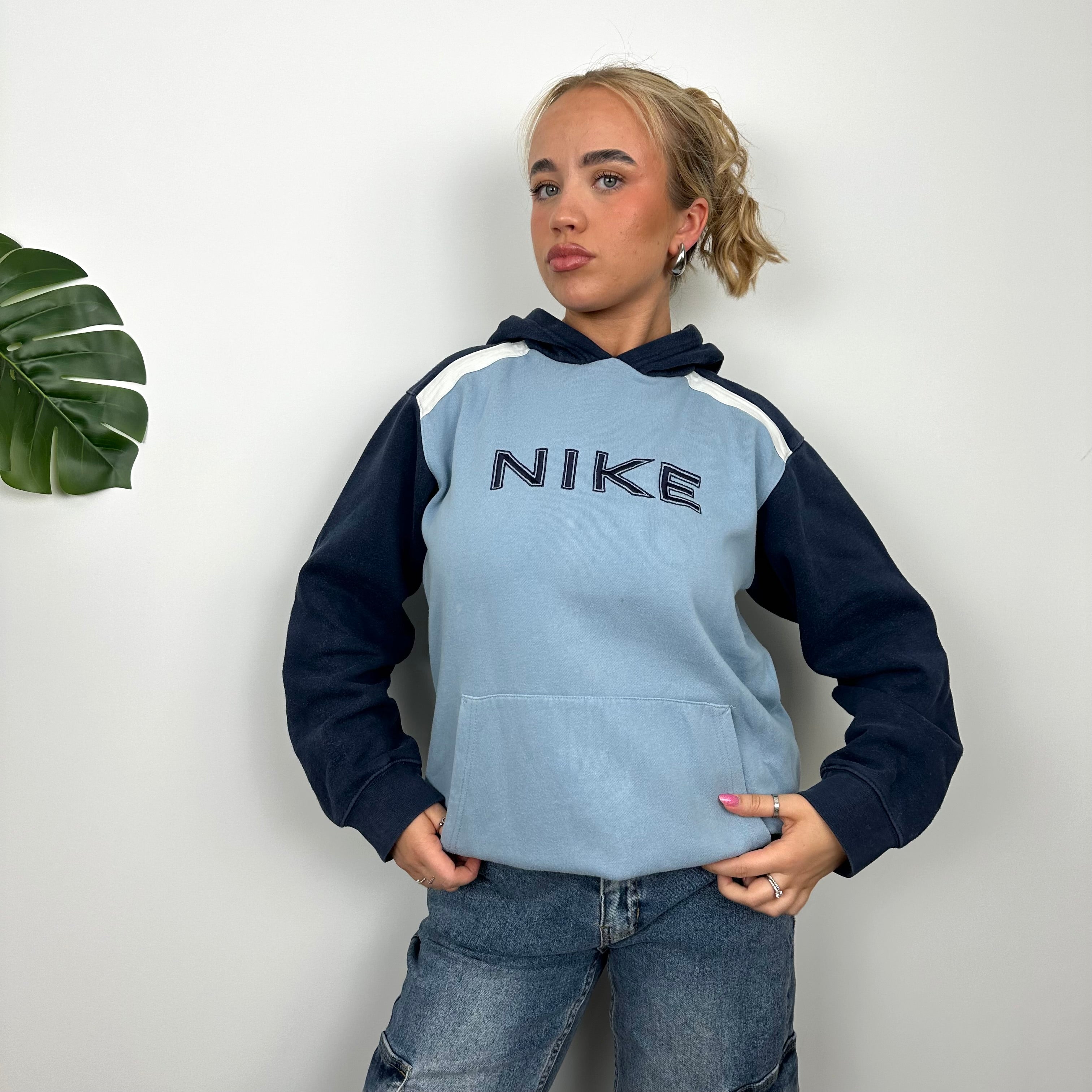 Nike Baby Blue Embroidered Spell Out Hoodie (M)