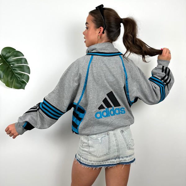 Adidas RARE Grey Embroidered Spell Out Zip Up Hoodie Jacket (L)