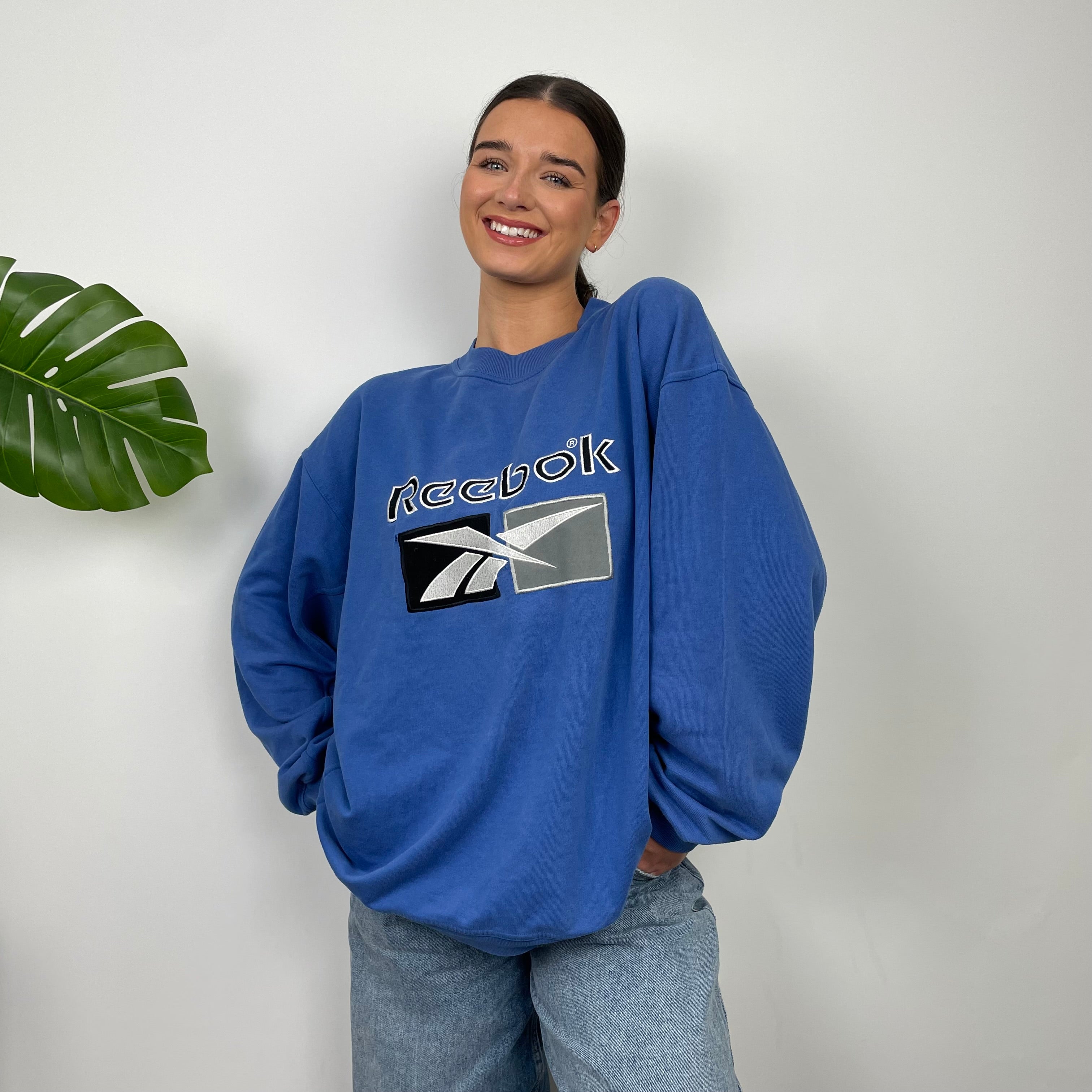 Reebok Blue Embroidered Spell Out Sweatshirt (L)