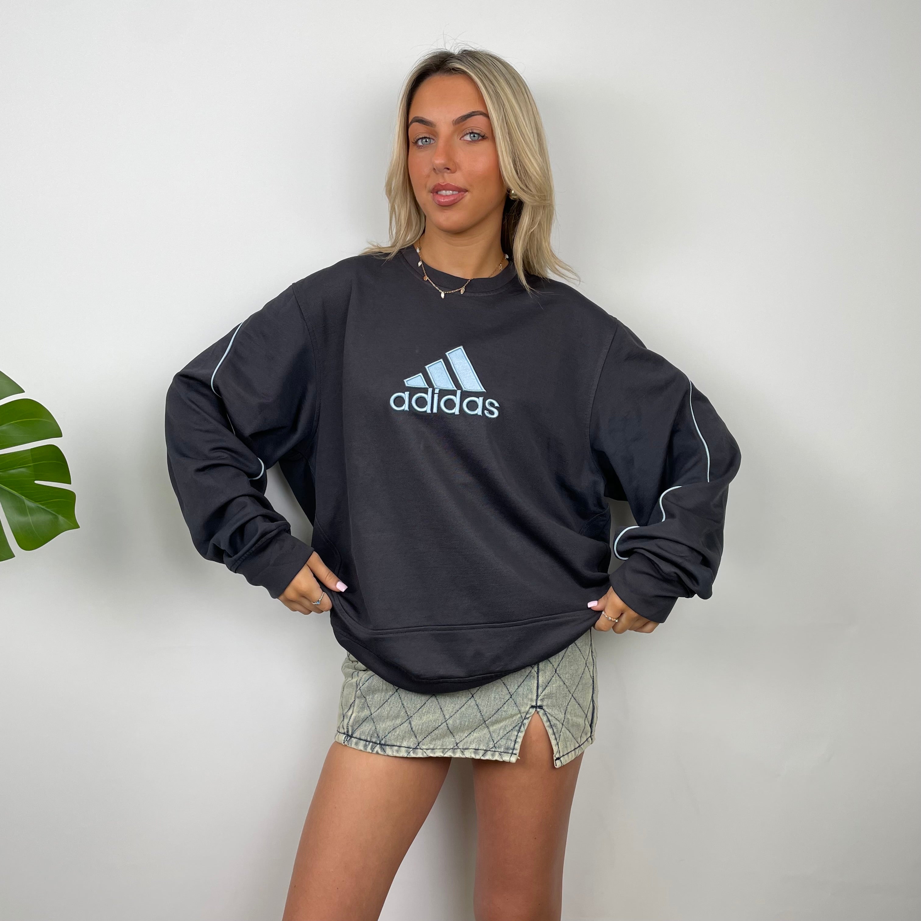 Adidas Charcoal Grey Embroidered Spell Out Sweatshirt (L)