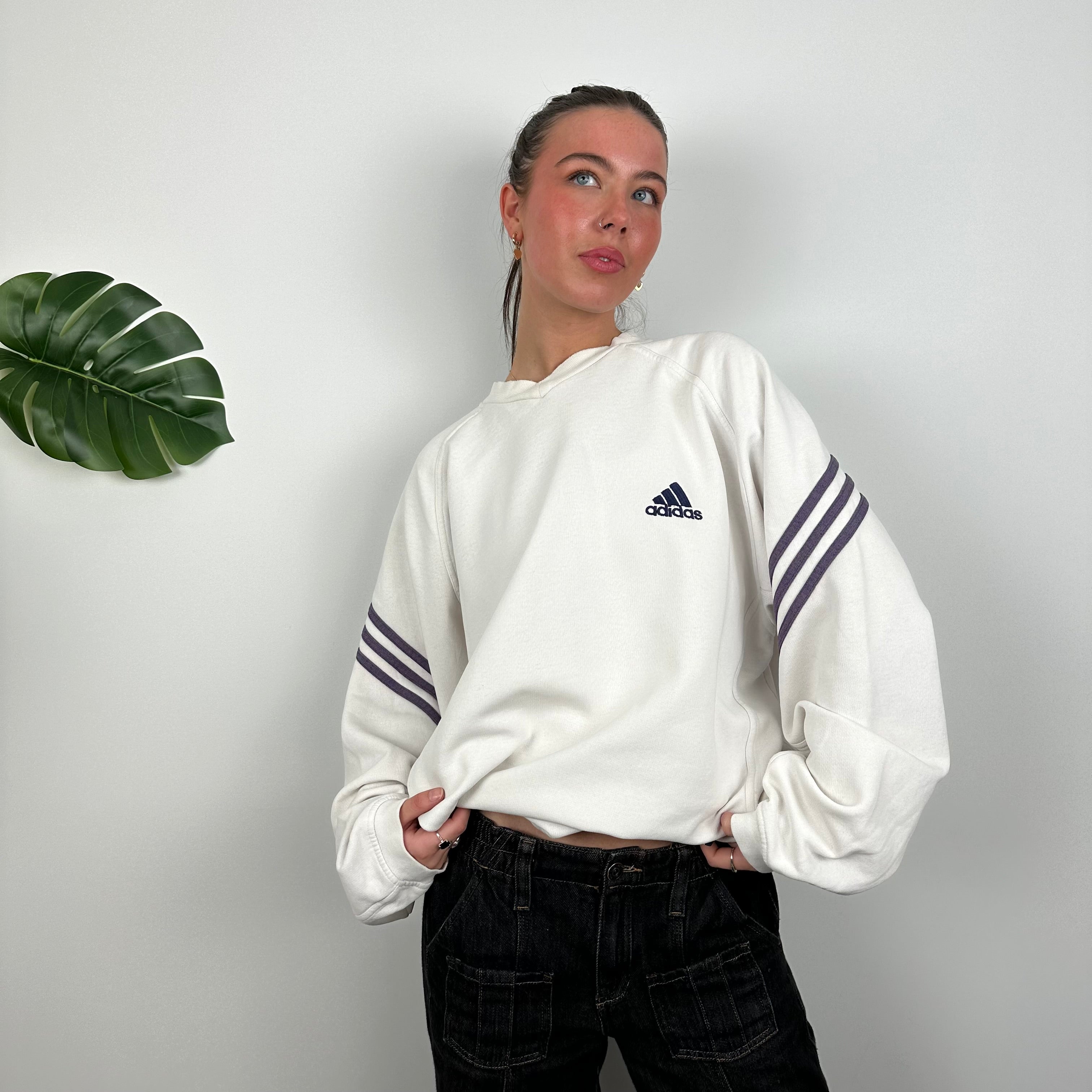 Adidas White Embroidered Spell Out Sweatshirt (L)