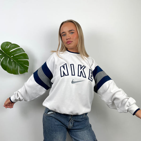 Nike White Embroidered Spell Out Sweatshirt (S)