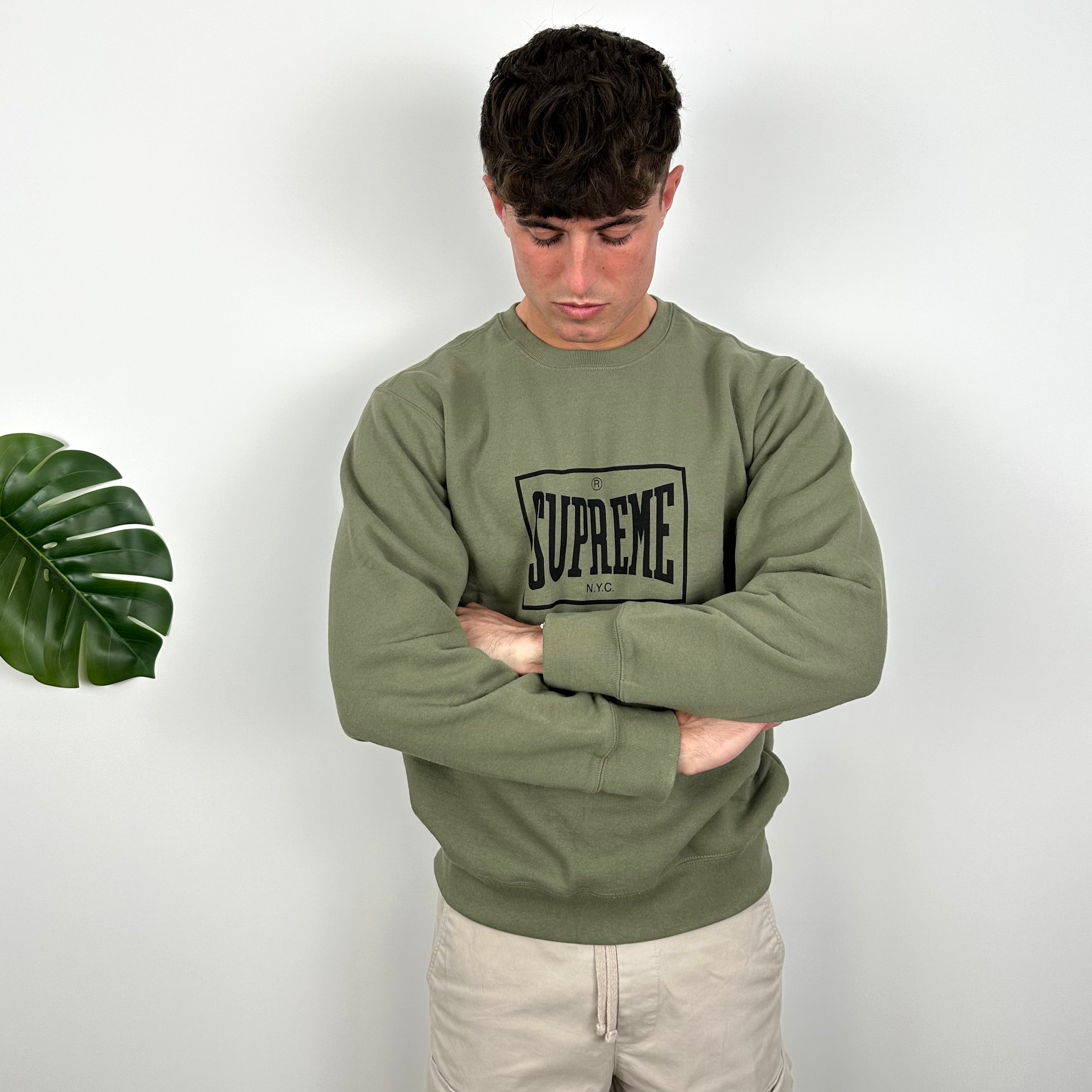 Supreme Black Spell Out Khaki Sweatshirt (M)