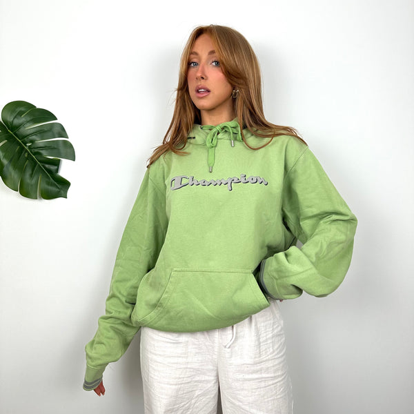 Champion RARE Green Embroidered Spell Out Hoodie (M)