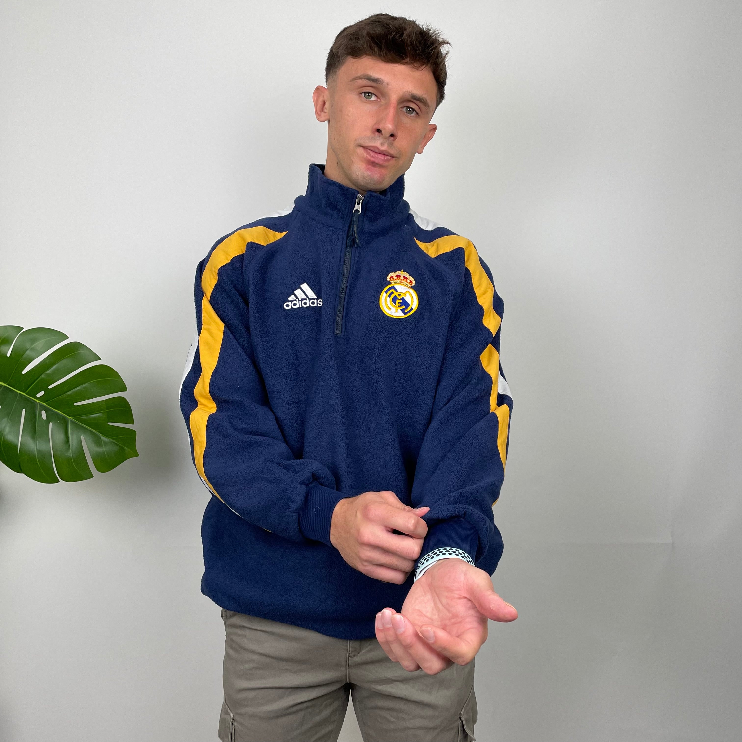 Adidas x Real Madrid CF Embroidered Spell Out Fleece Quarter Zip (XL)