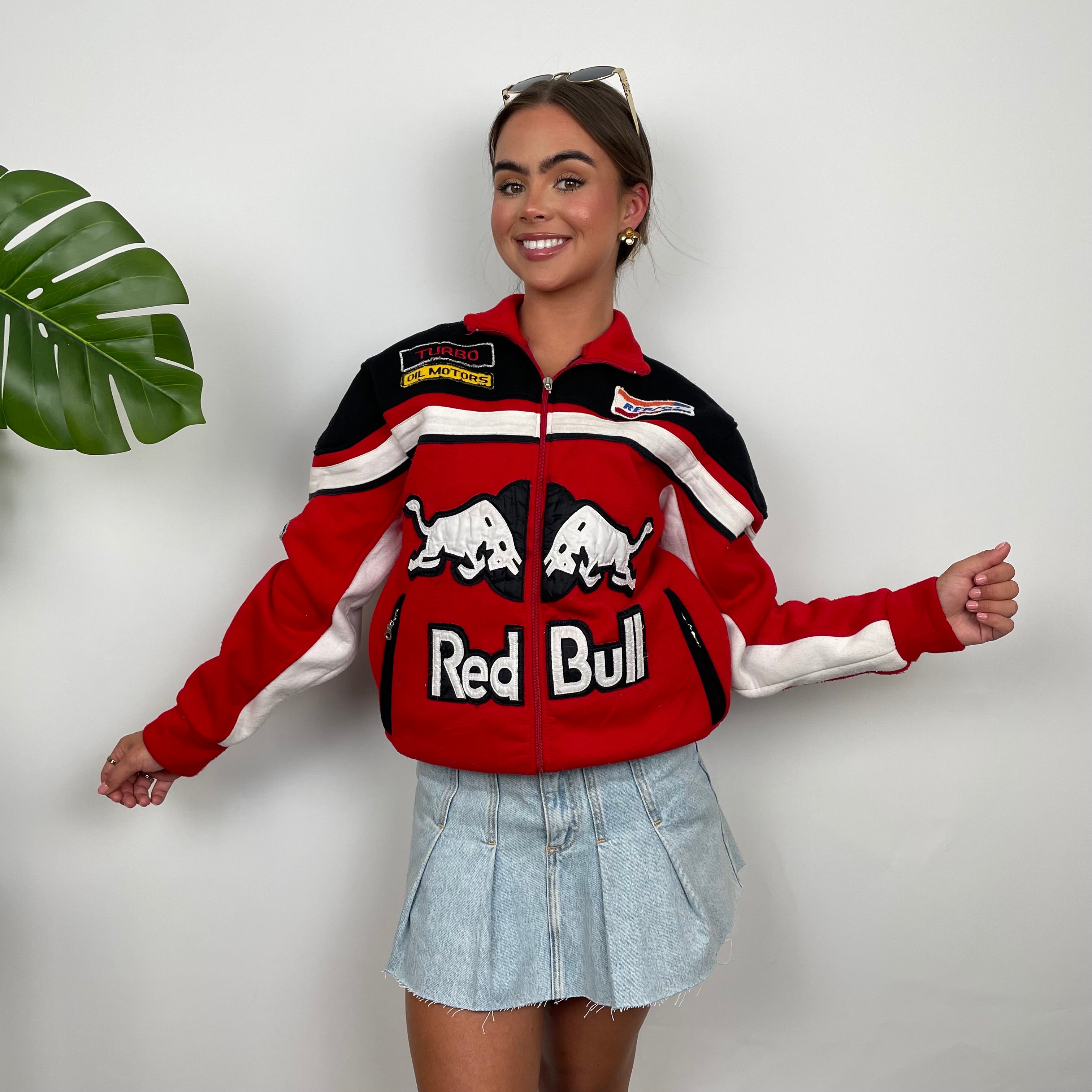 Red Bull Racing Red Embroidered Spell Out Zip Up Jacket (M)