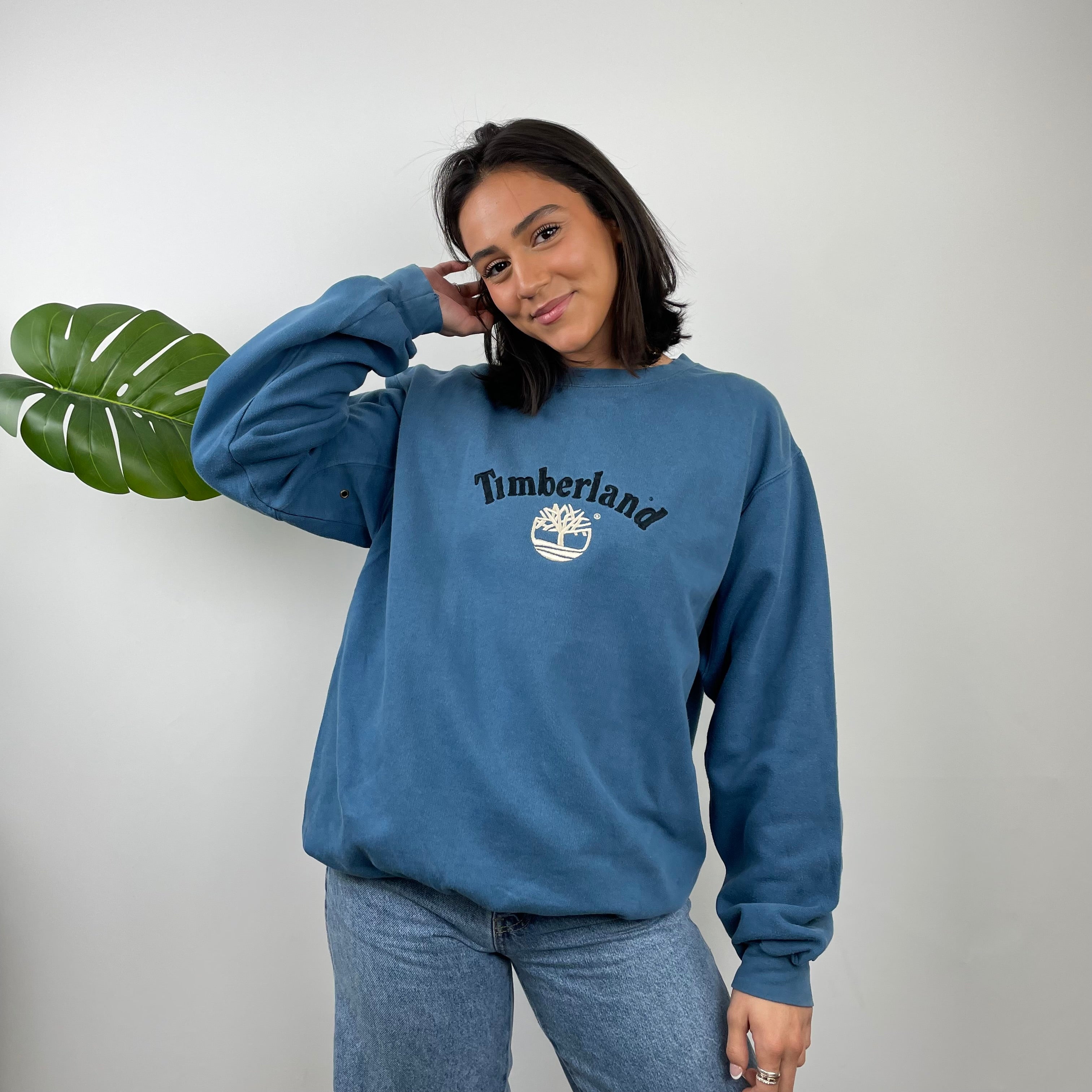 Timberland Blue Embroidered Spell Out Sweatshirt (L)