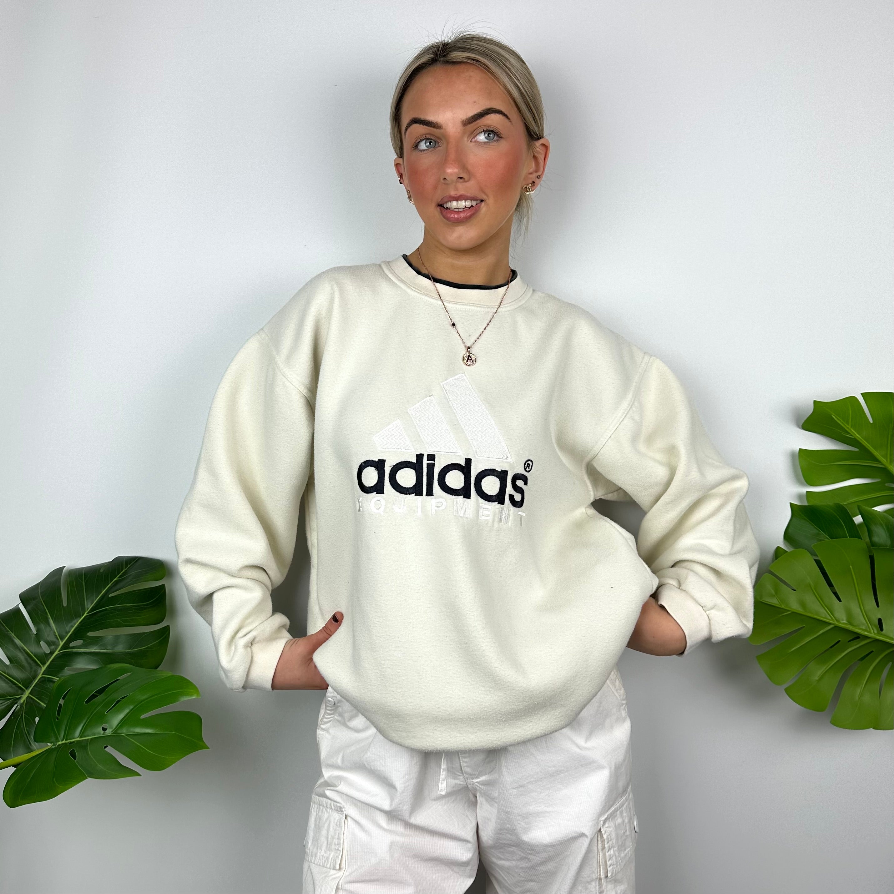 Adidas Equipment RARE Cream Embroidered Spell Out Sweatshirt (L)