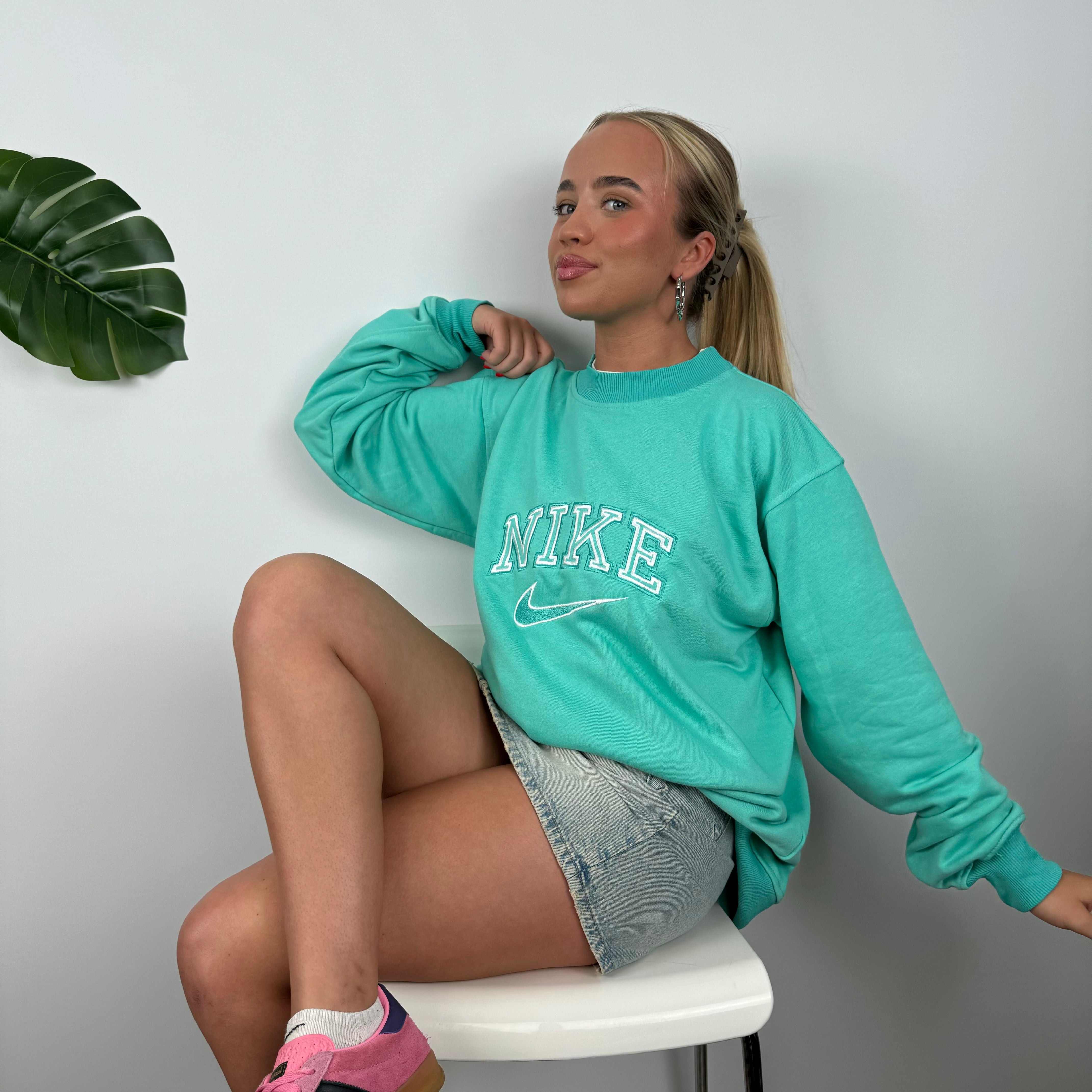 Nike Turquoise Embroidered Spell Out Sweatshirt (M)