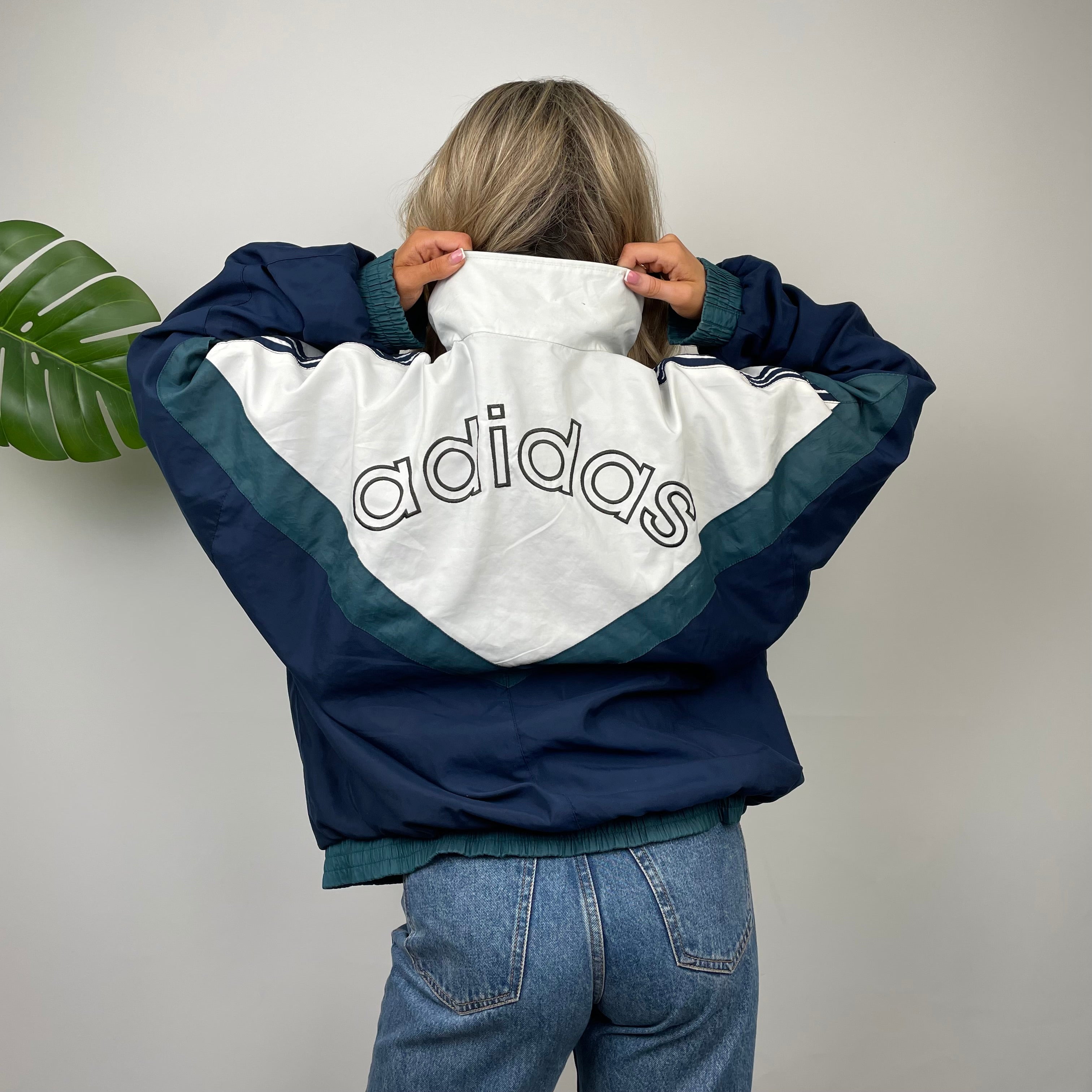 Adidas Equipment Navy Embroidered Spell Out windbreaker Jacket (L)