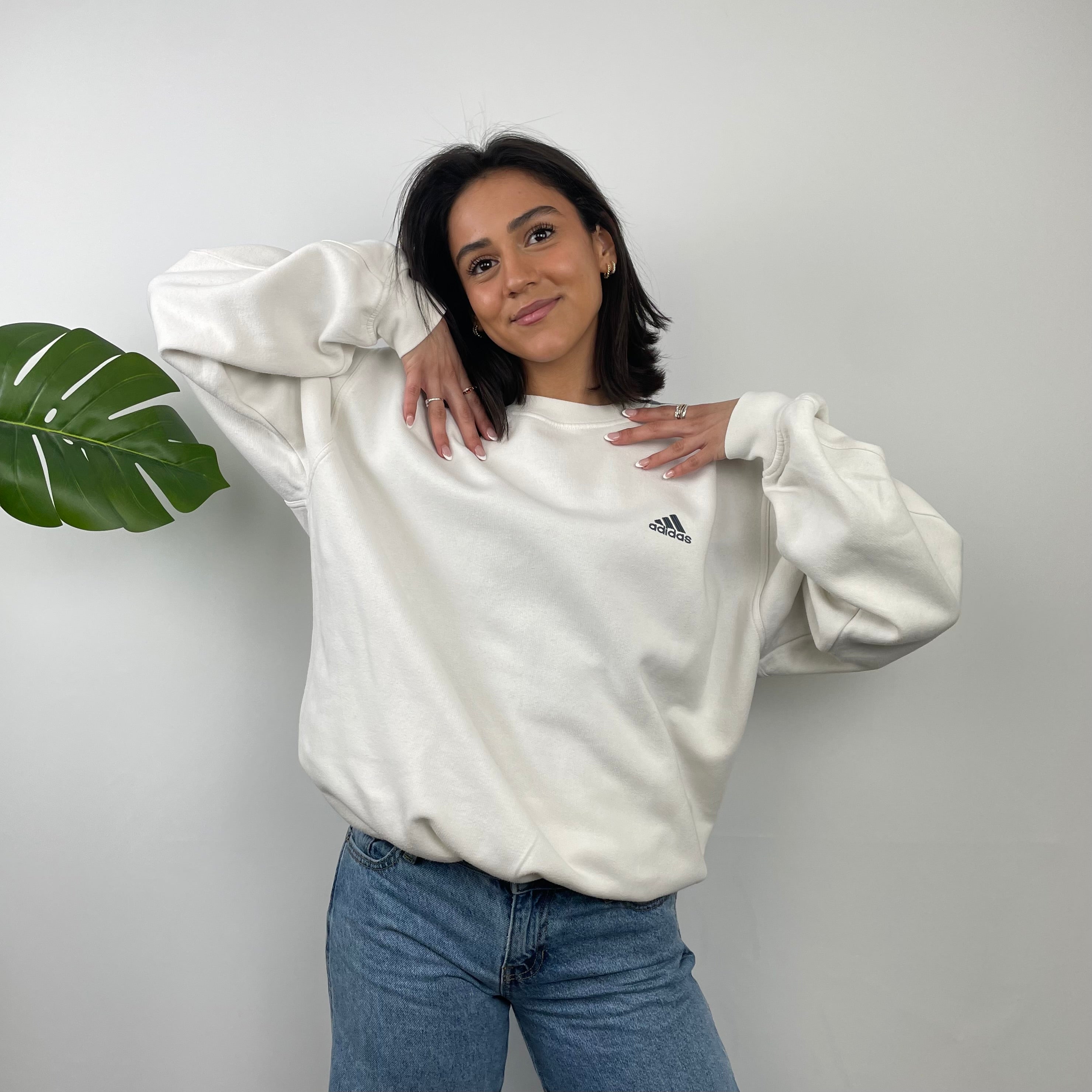Adidas White Embroidered Spell Out Sweatshirt (L)