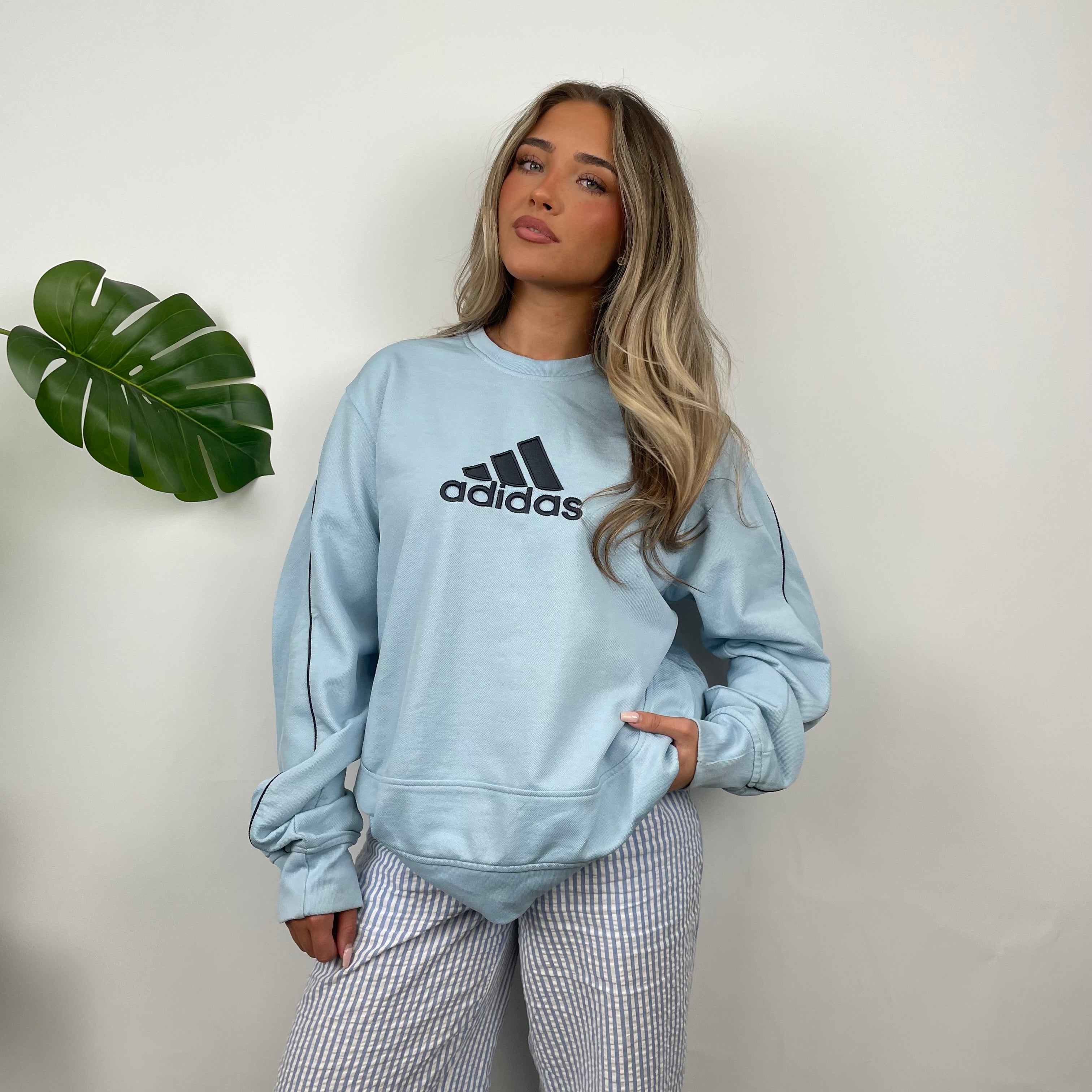 Adidas Baby Blue Embroidered Spell Out Sweatshirt (L)