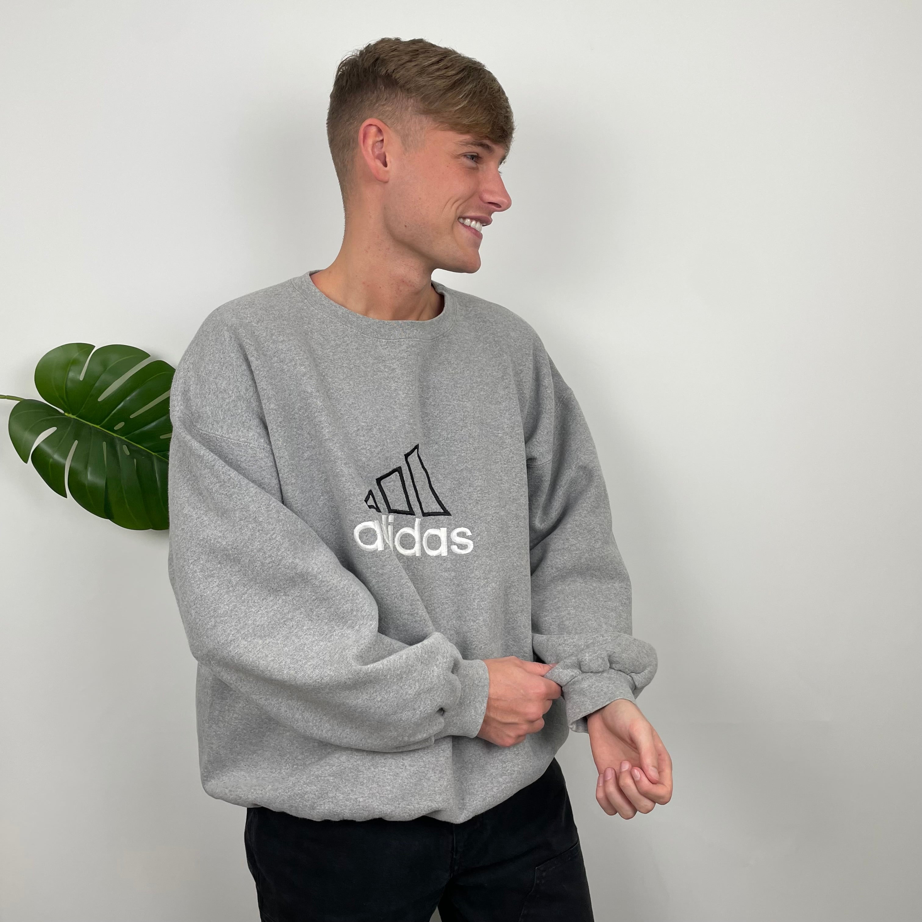 Adidas RARE Grey Embroidered Spell Out Sweatshirt (L)