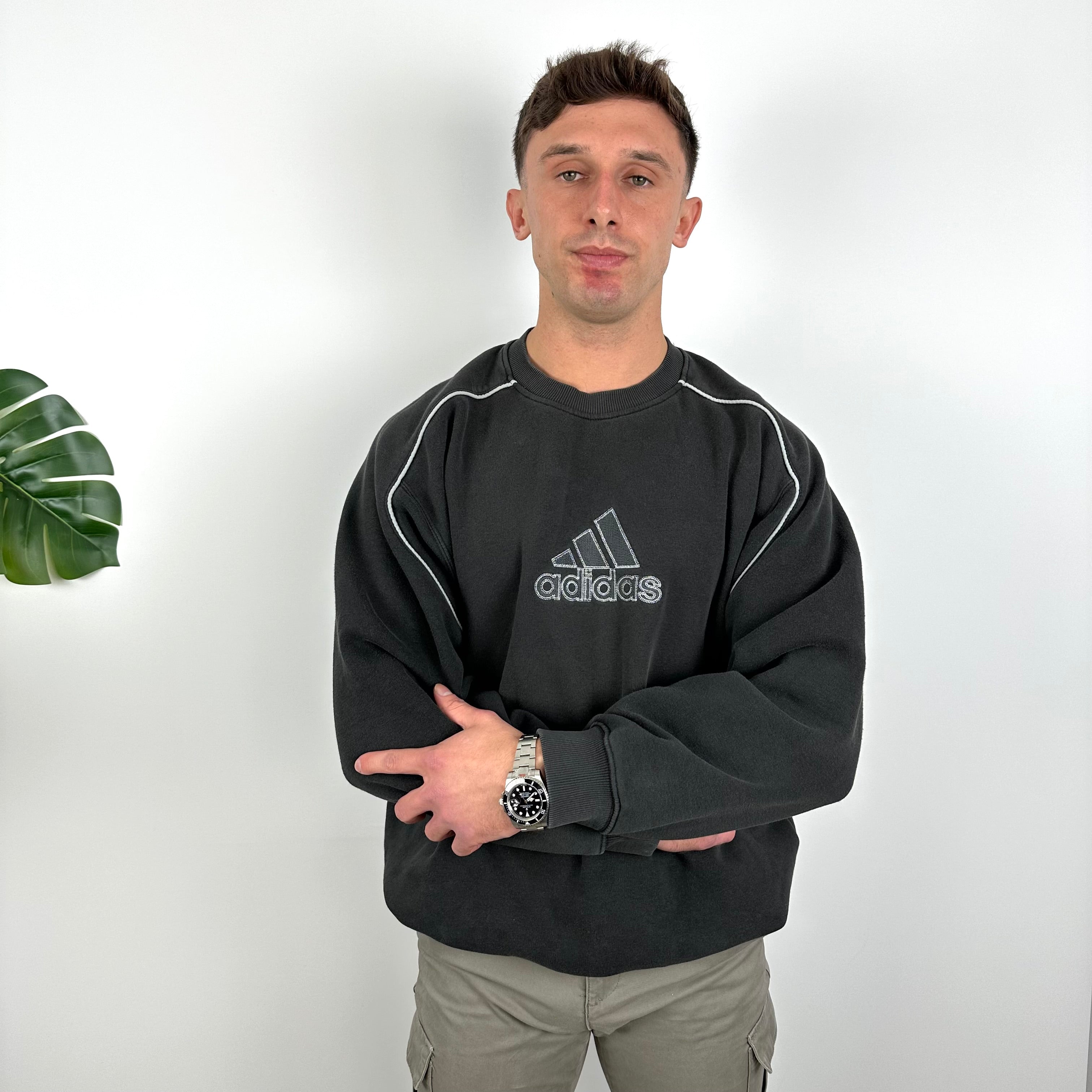 Adidas Black Embroidered Spell Out Sweatshirt (M)