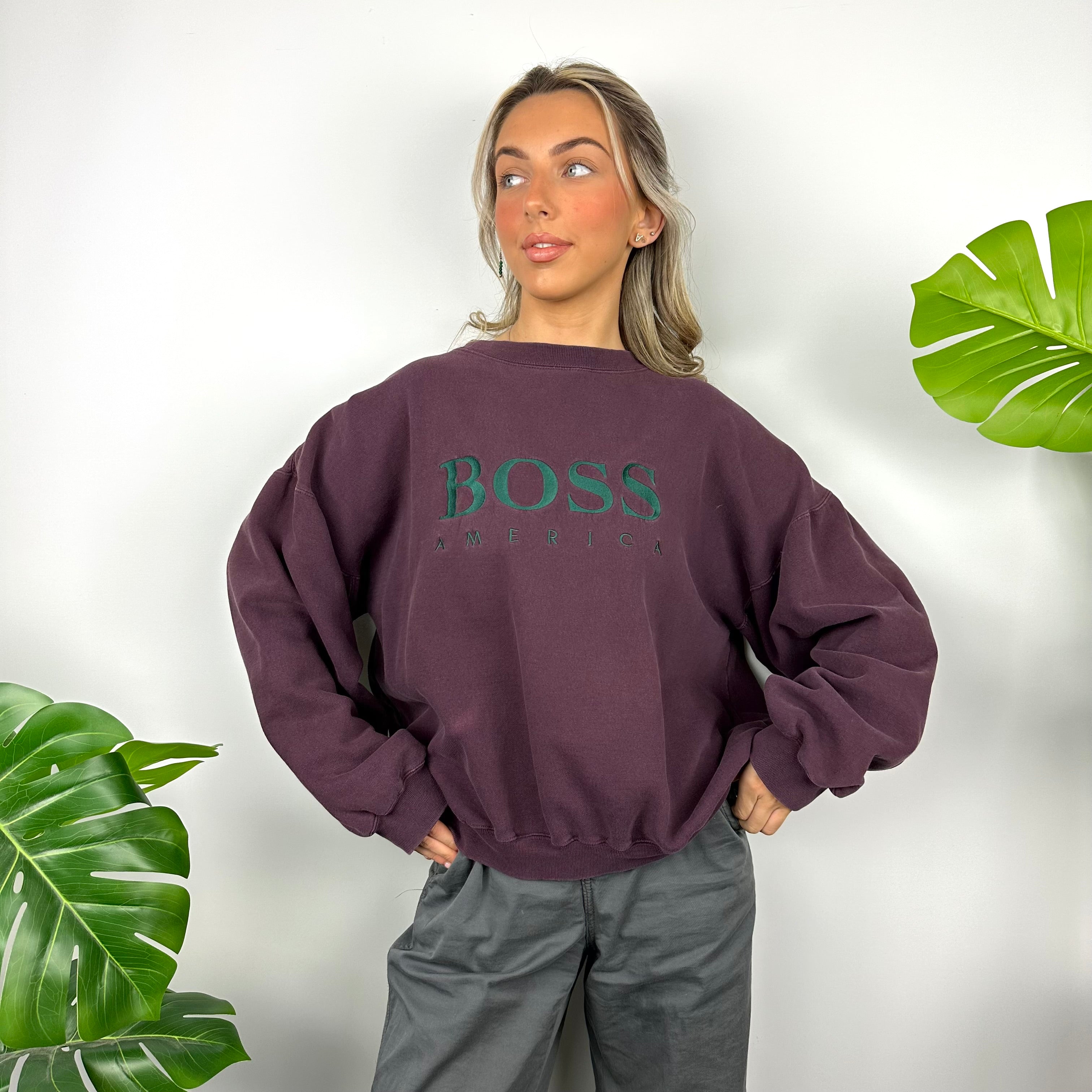 Boss America Maroon Embroidered Spell Out Sweatshirt (M)