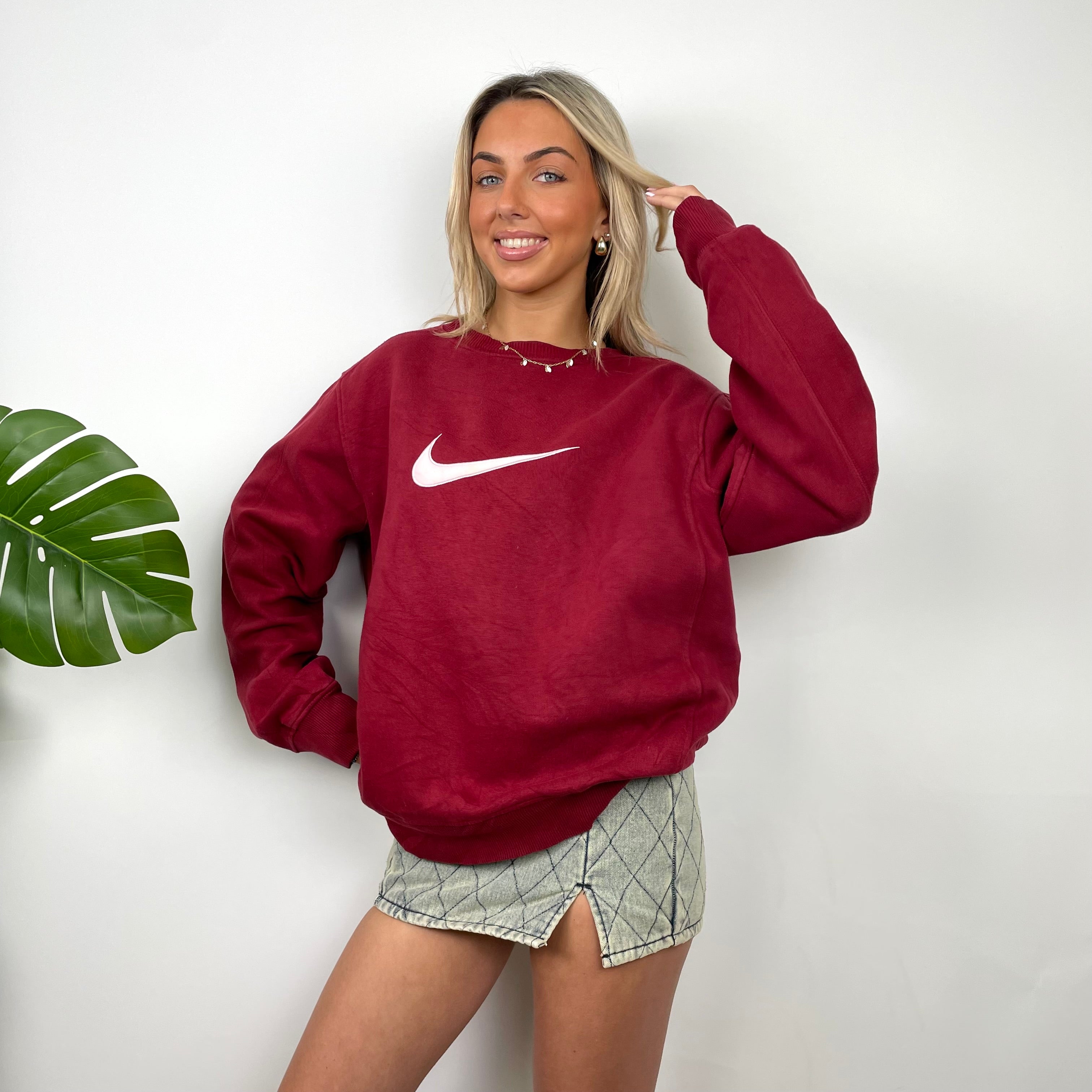 Nike Red Embroidered Swoosh Sweatshirt (L)