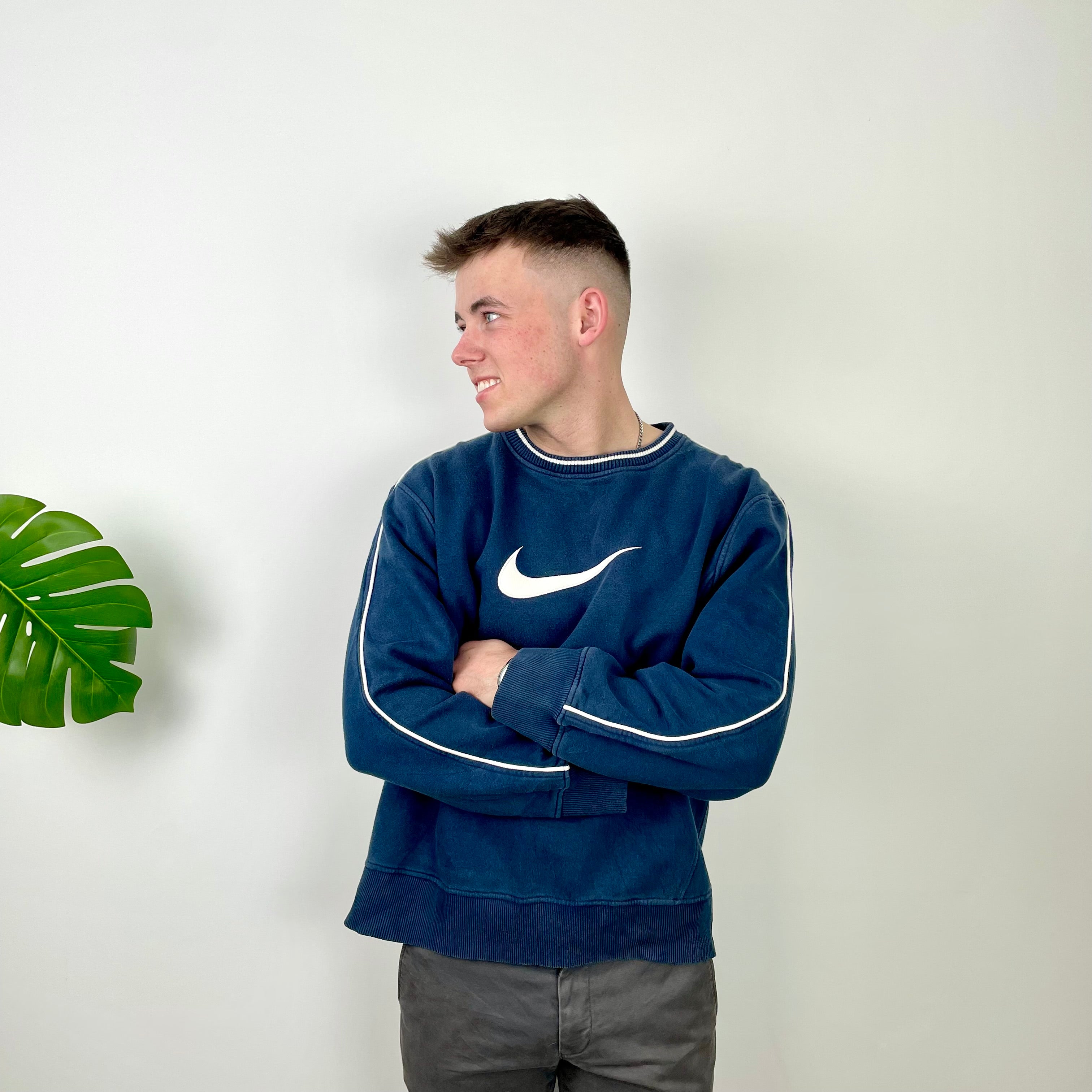 Nike Navy Embroidered Swoosh Sweatshirt (L)