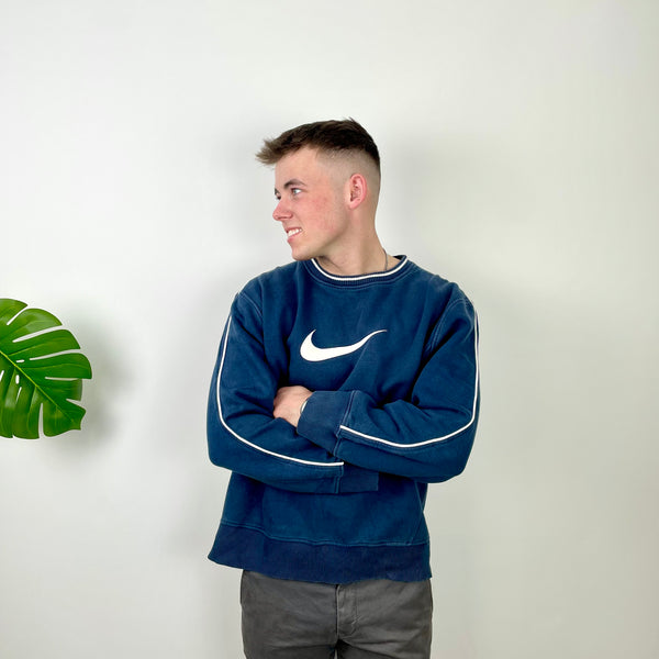 Nike Navy Embroidered Swoosh Sweatshirt (L)