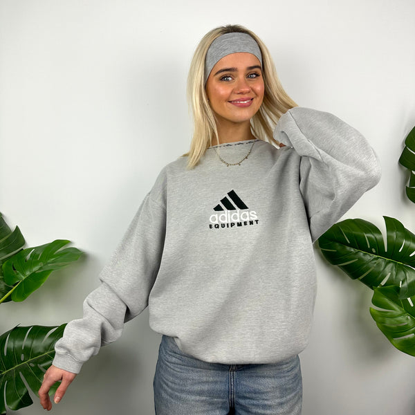 Adidas Equipment RARE Grey Embroidered Spell Out Sweatshirt (M)