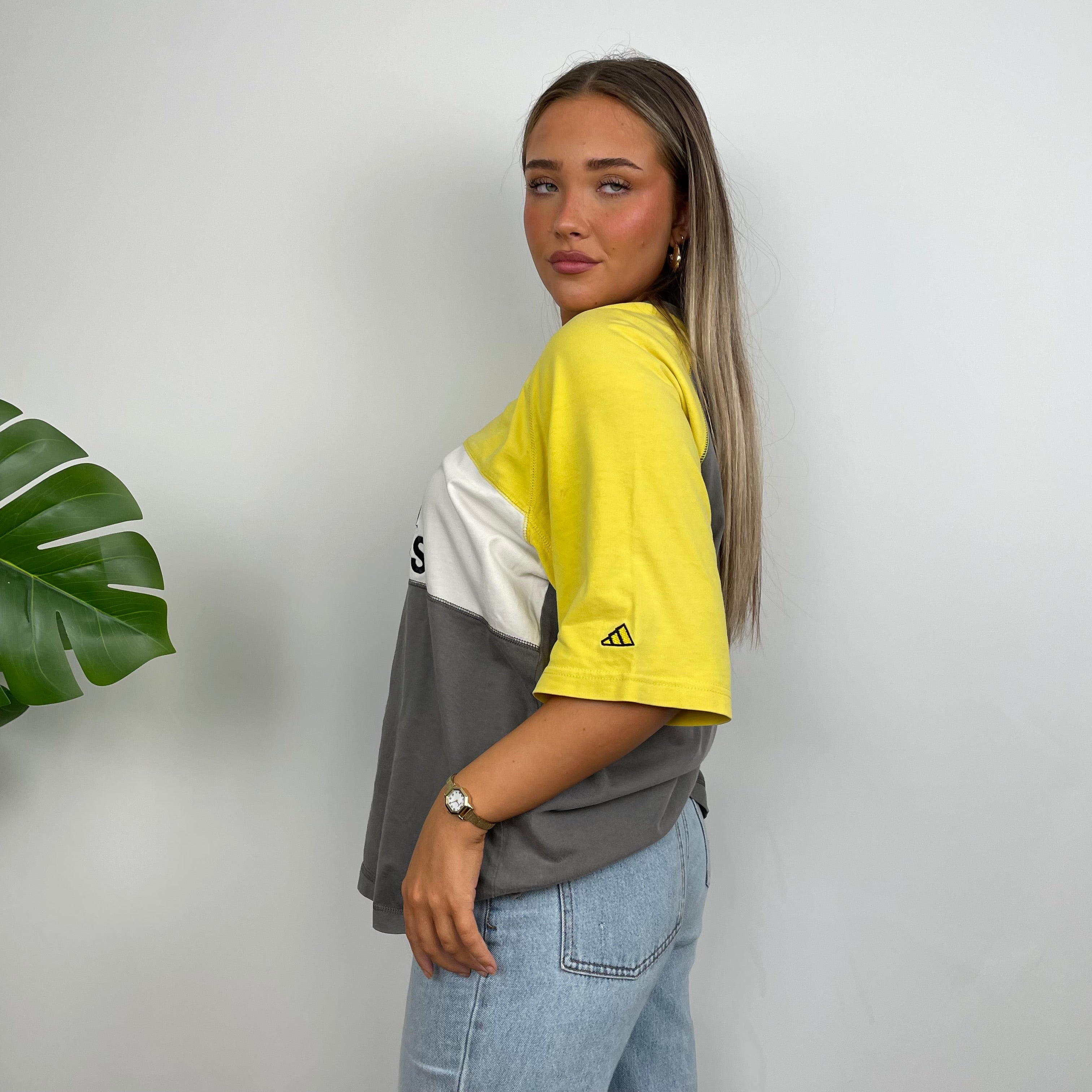 Adidas RARE Yellow & Grey Embroidered Spell Out T Shirt (L)