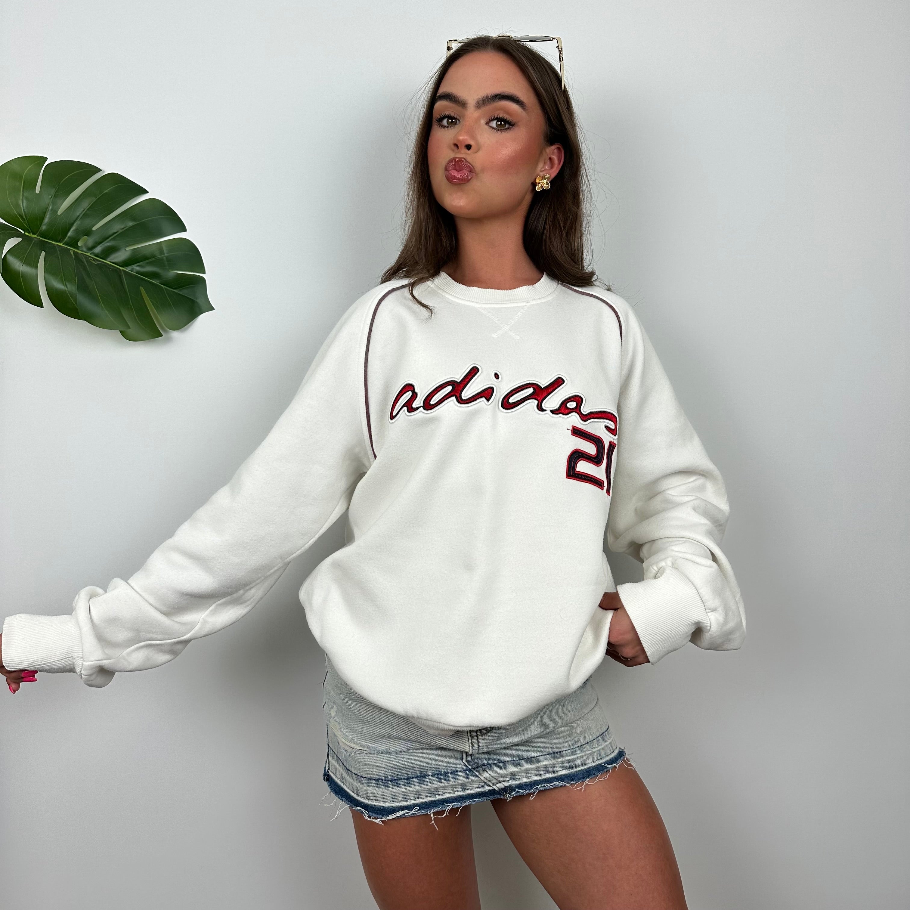 Adidas White Embroidered Spell Out Sweatshirt (M)