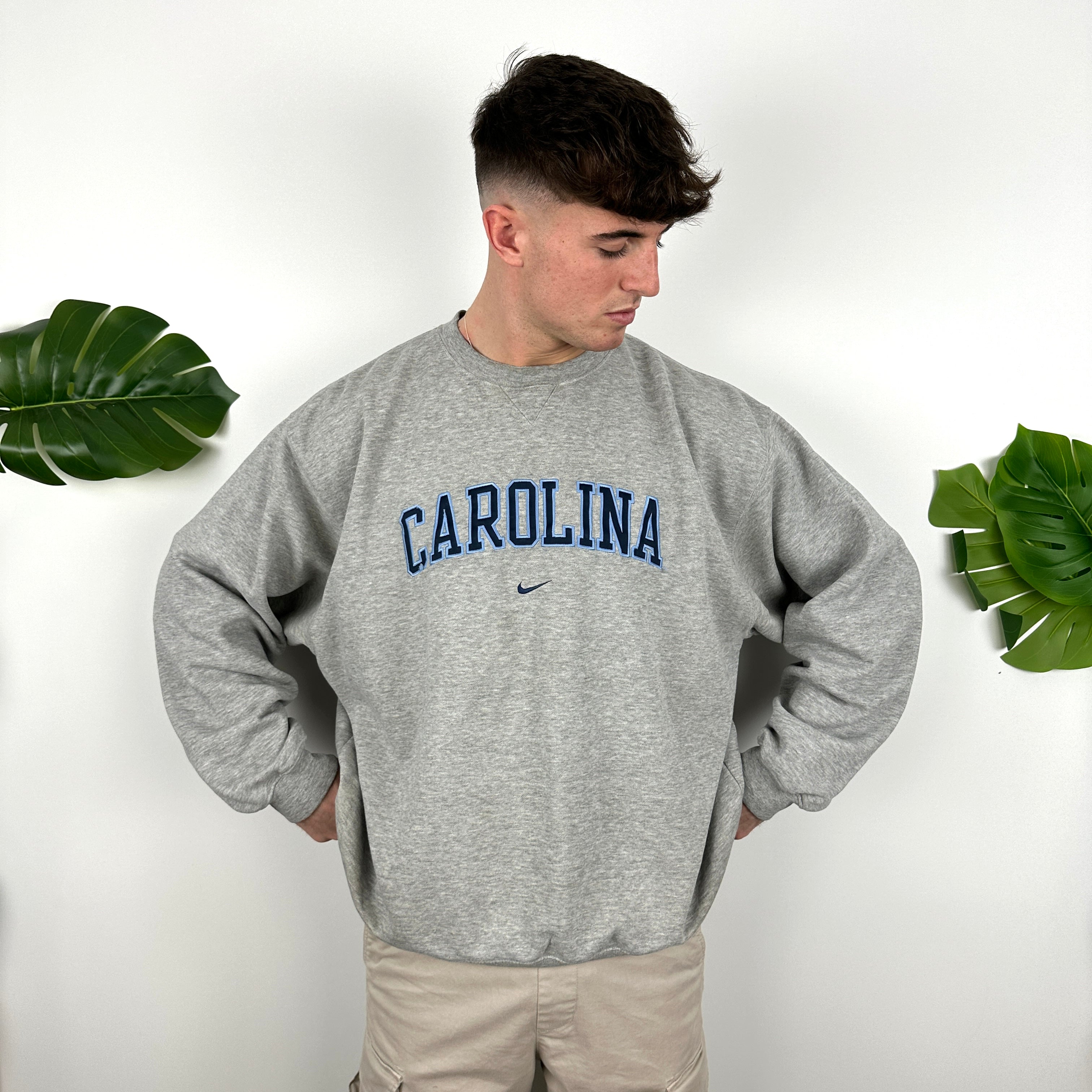 Nike x Carolina Grey Embroidered Spell Out Sweatshirt (XL)