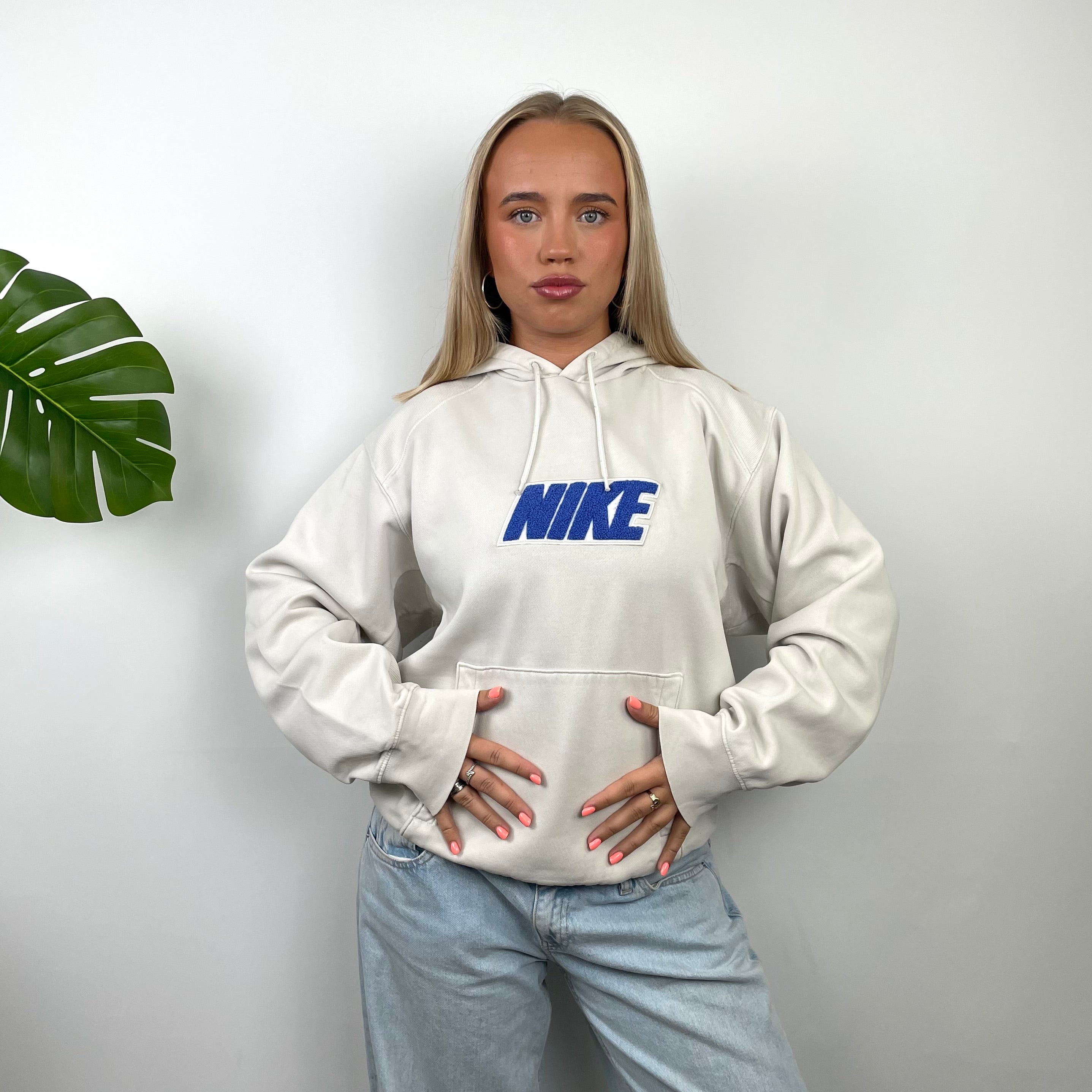 Nike White Embroidered Spell Out Hoodie (M)