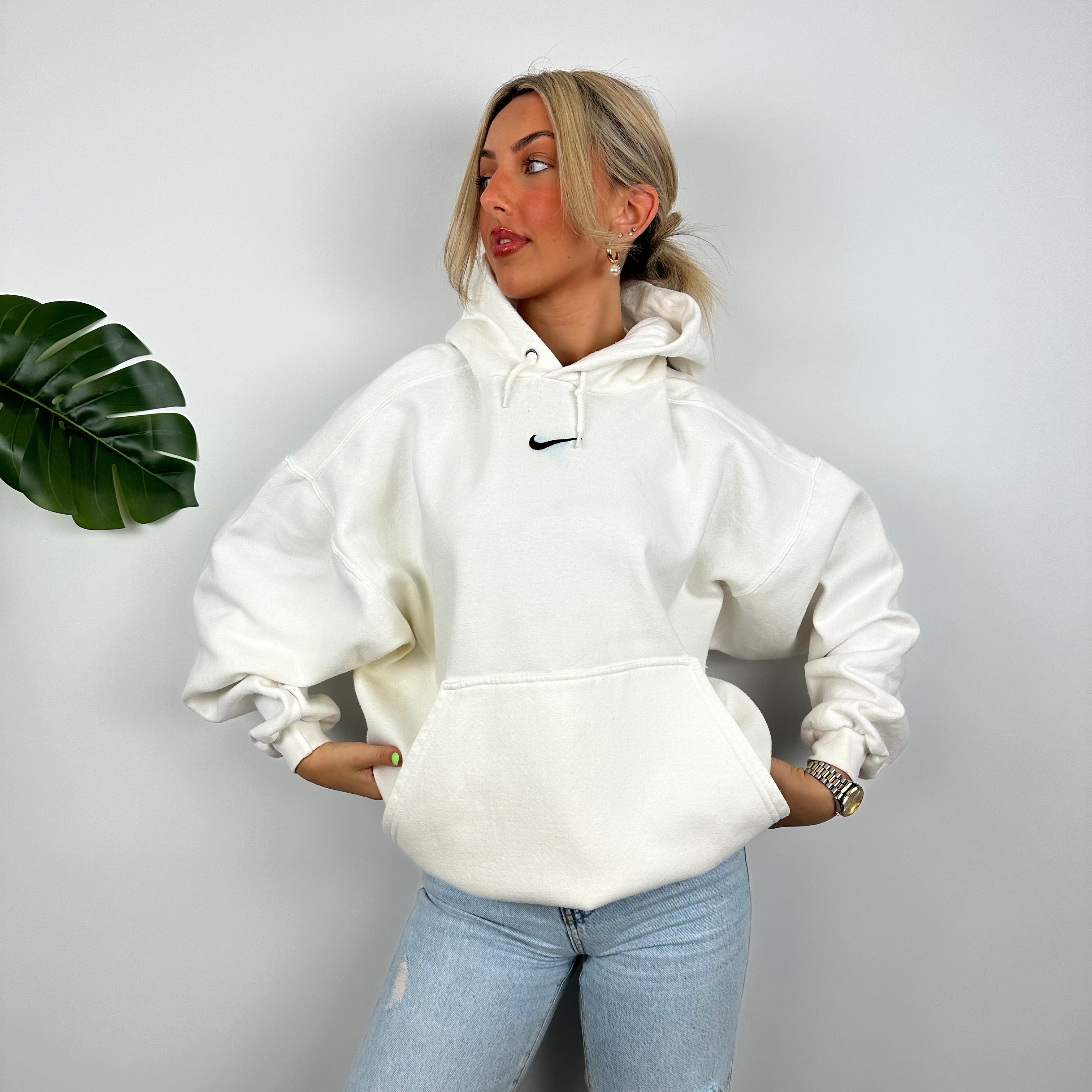 Nike White Embroidered Swoosh Hoodie (L)