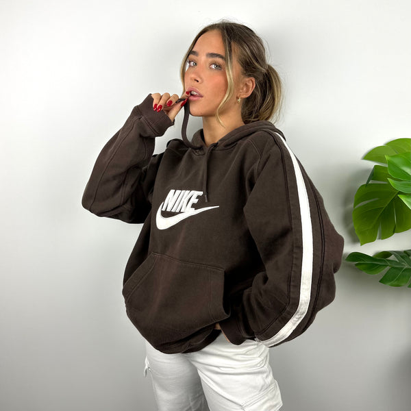 Nike Brown Embroidered Spell Out Hoodie (L)