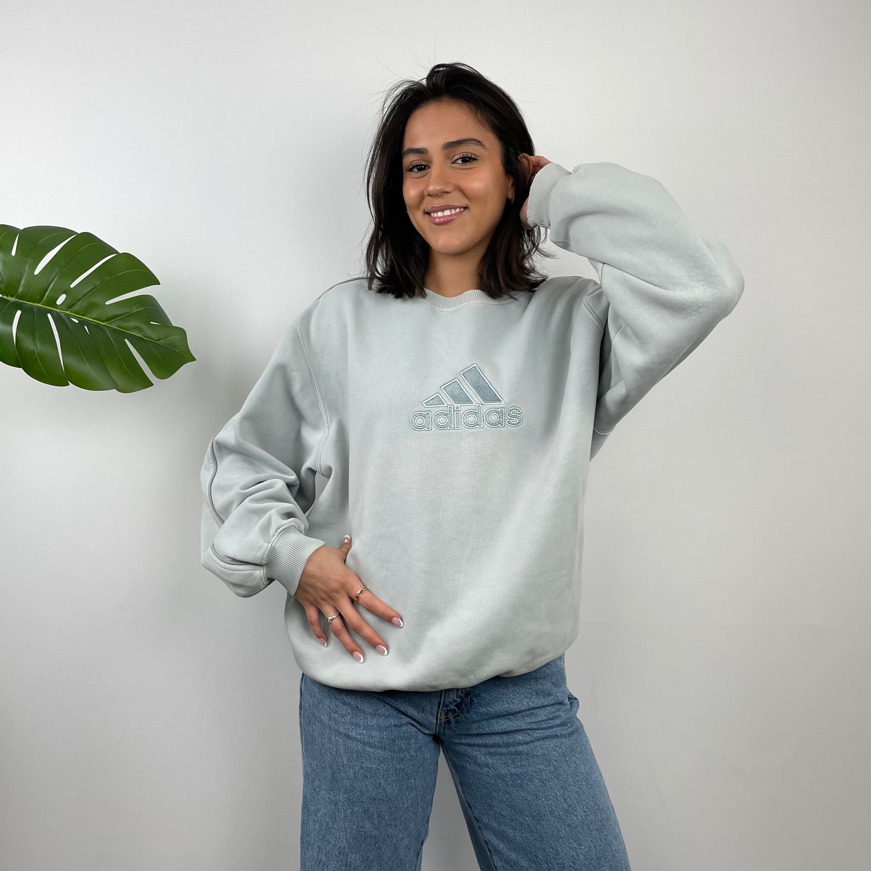 Adidas RARE Icy Baby Blue Embroidered Spell Out Sweatshirt (M)