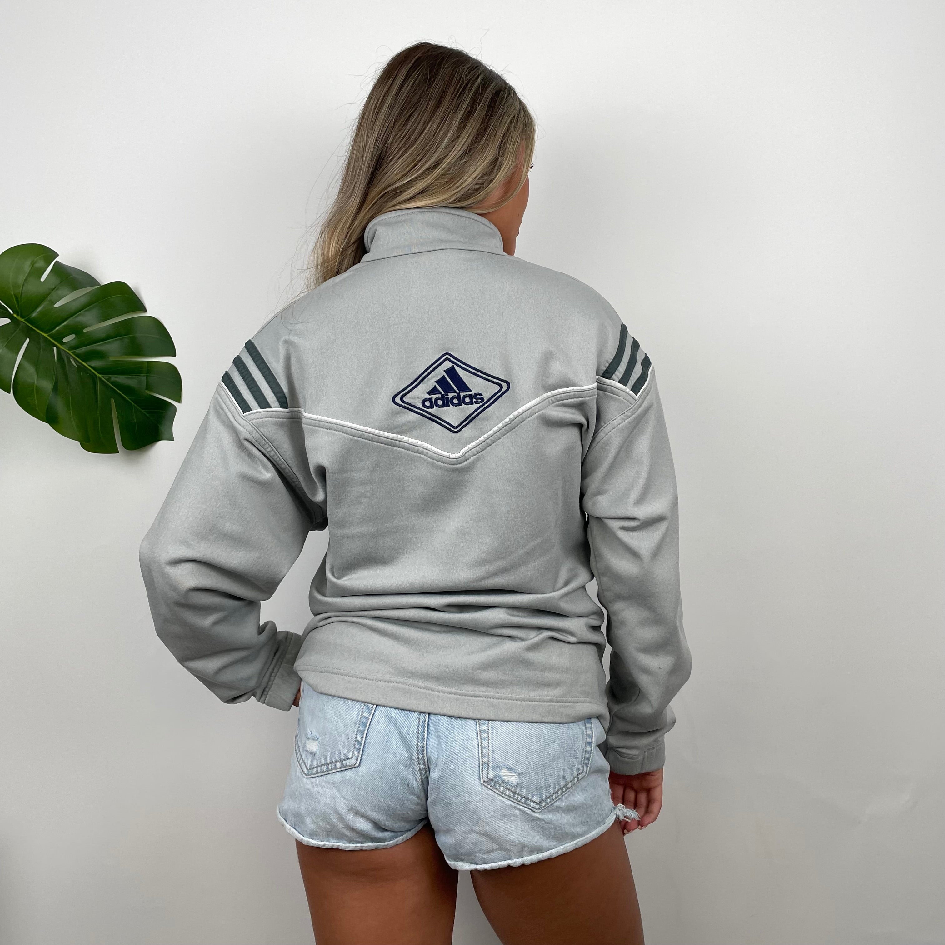 Adidas Embroidered Spell Out Grey Zip Up Track Jacket (S)