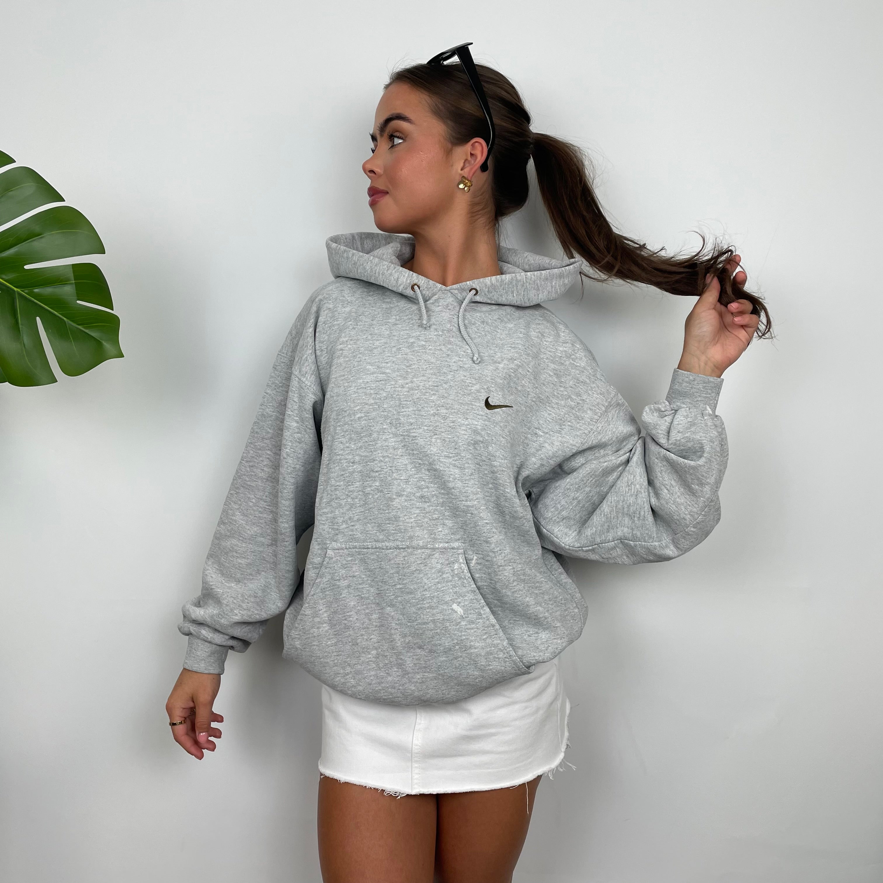 Nike Grey Embroidered Swoosh Hoodie (M)