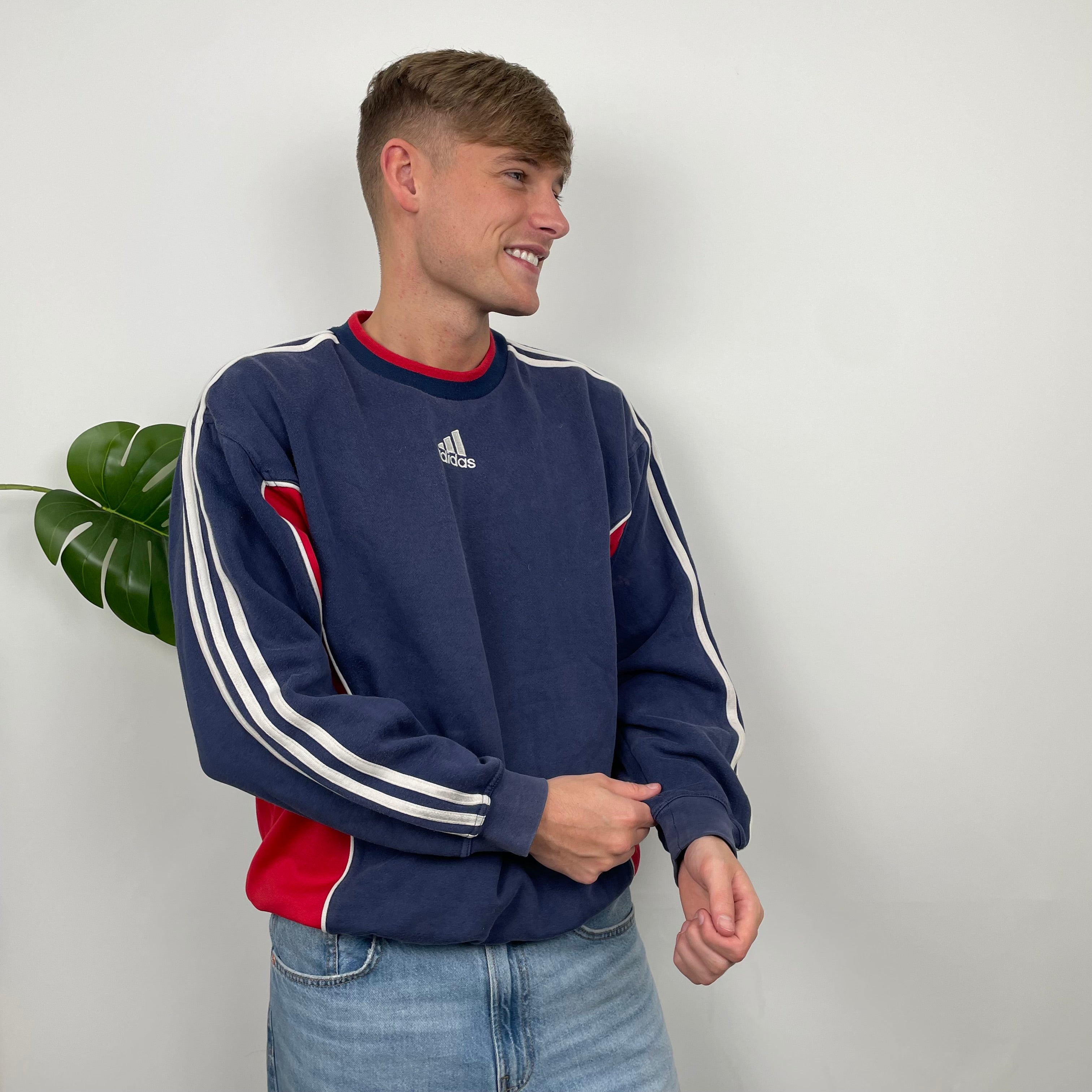 Adidas RARE Red and Navy Embroidered Spell Out Sweatshirt (L)