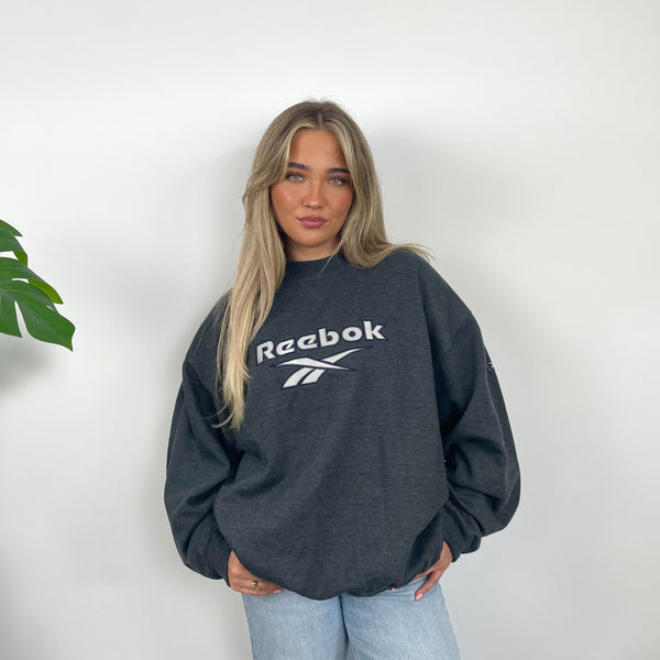 Reebok RARE Black Embroidered Spell Out Sweatshirt (L)