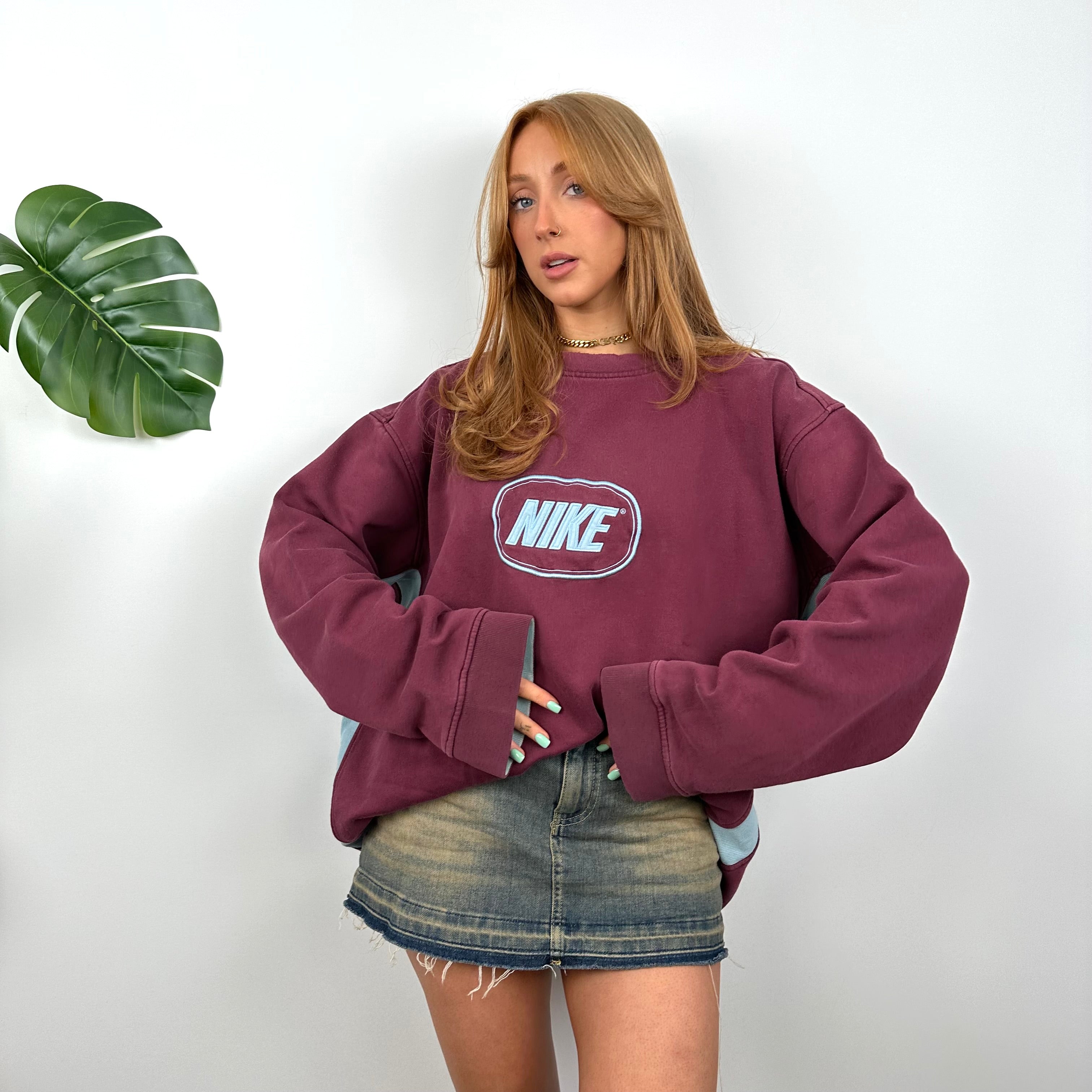 Nike Maroon Embroidered Spell Out Sweatshirt (XXL)