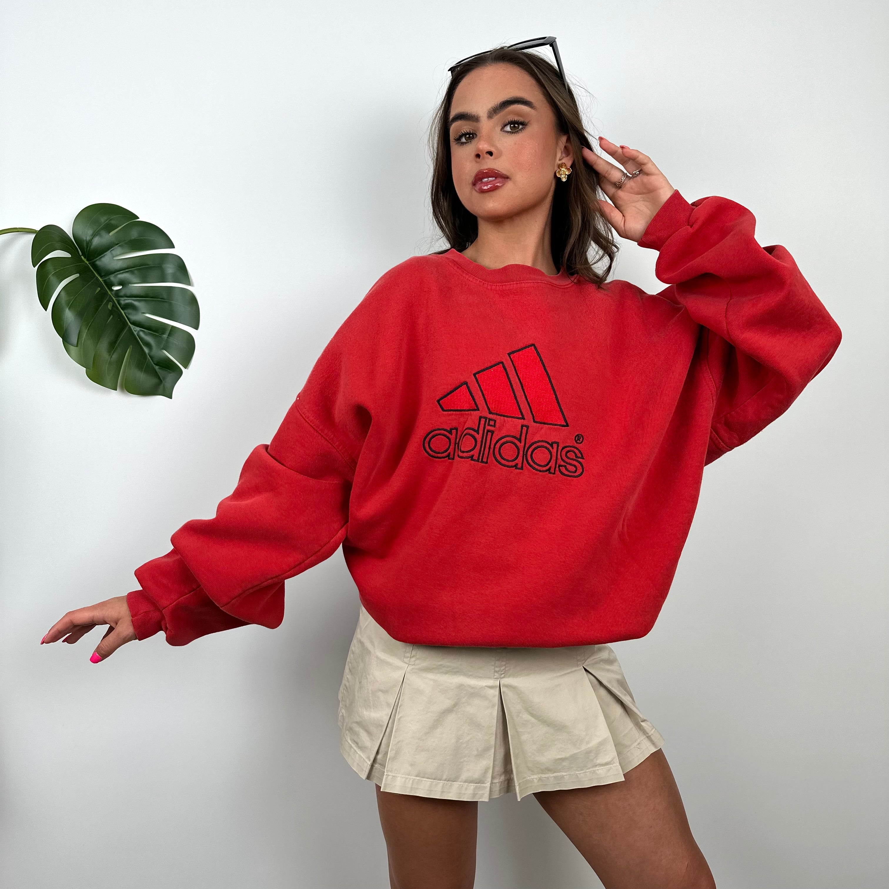 Adidas Red Embroidered Spell Out Sweatshirt (XL)